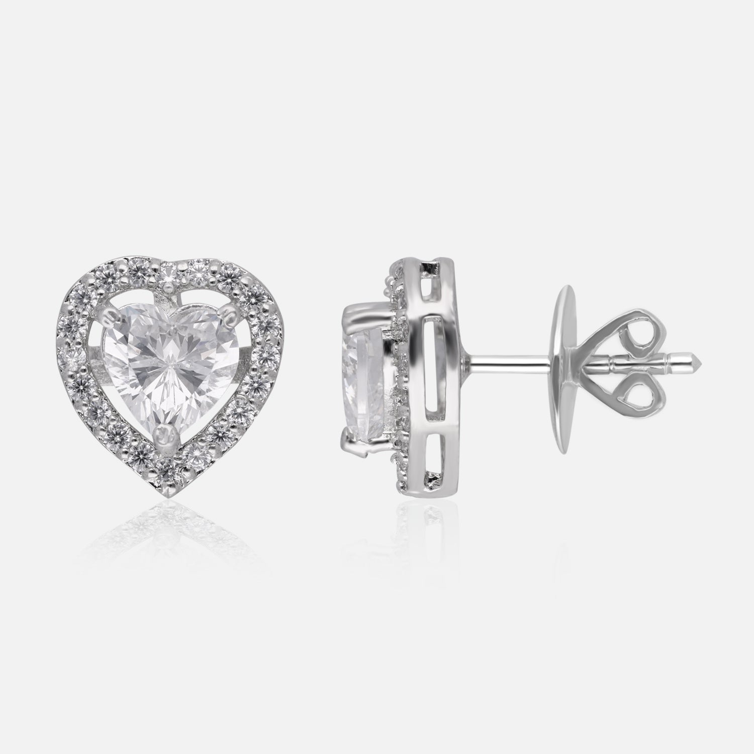 Sterling Silver Heart-Cut Halo Stud Earrings | SKU : 0022195869, 0022194473, 0003904220