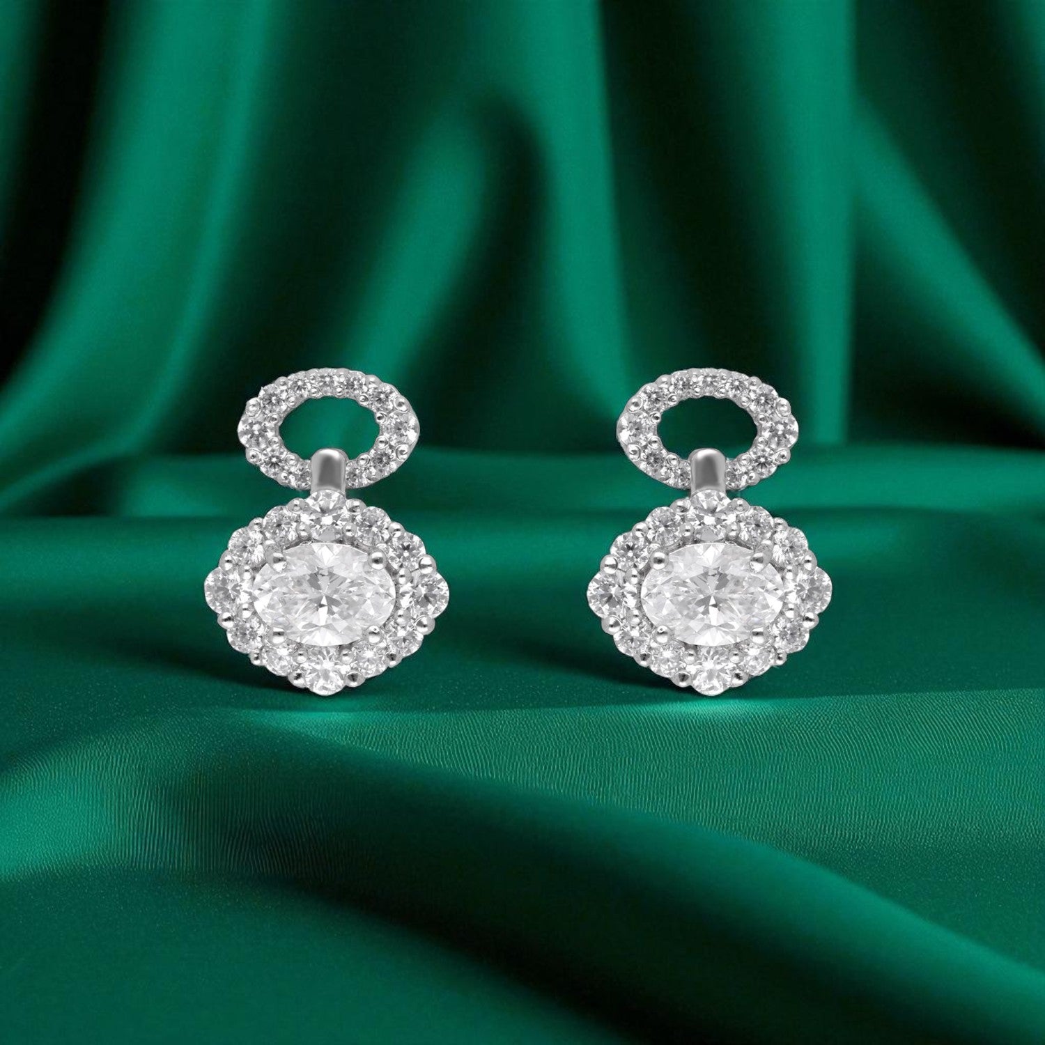 Sterling Silver Double Halo Oval Drop Earrings | SKU : 0022195876, 0022194480, 0003904237