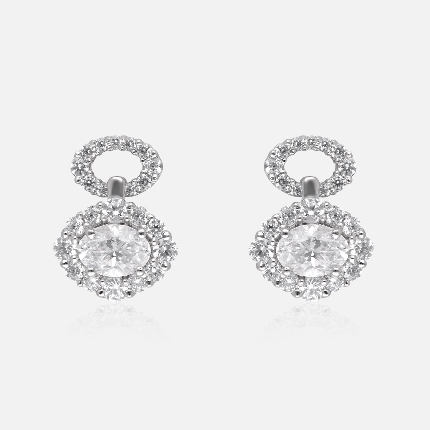 Sterling Silver Double Halo Oval Drop Earrings | SKU : 0022195876, 0022194480, 0003904237