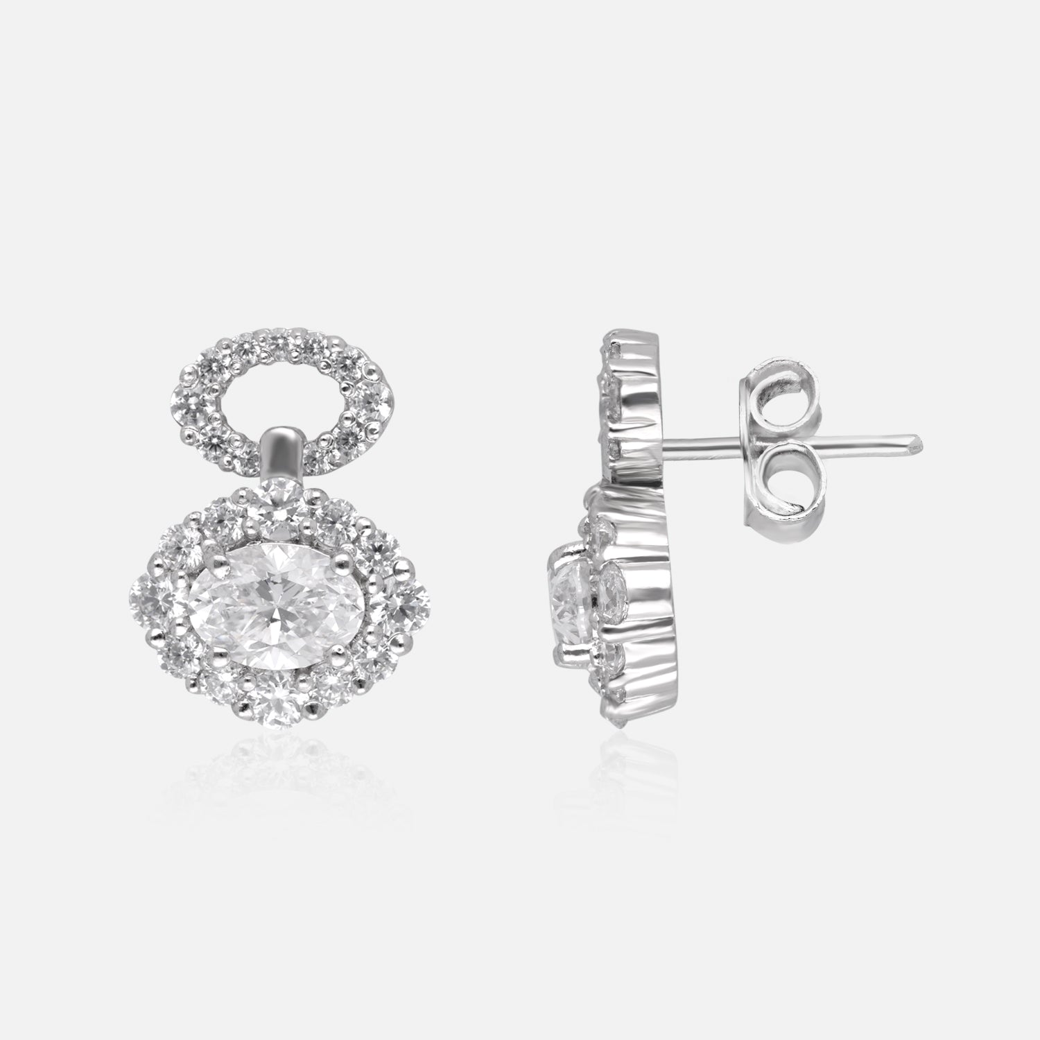 Sterling Silver Double Halo Oval Drop Earrings | SKU : 0022195876, 0022194480, 0003904237