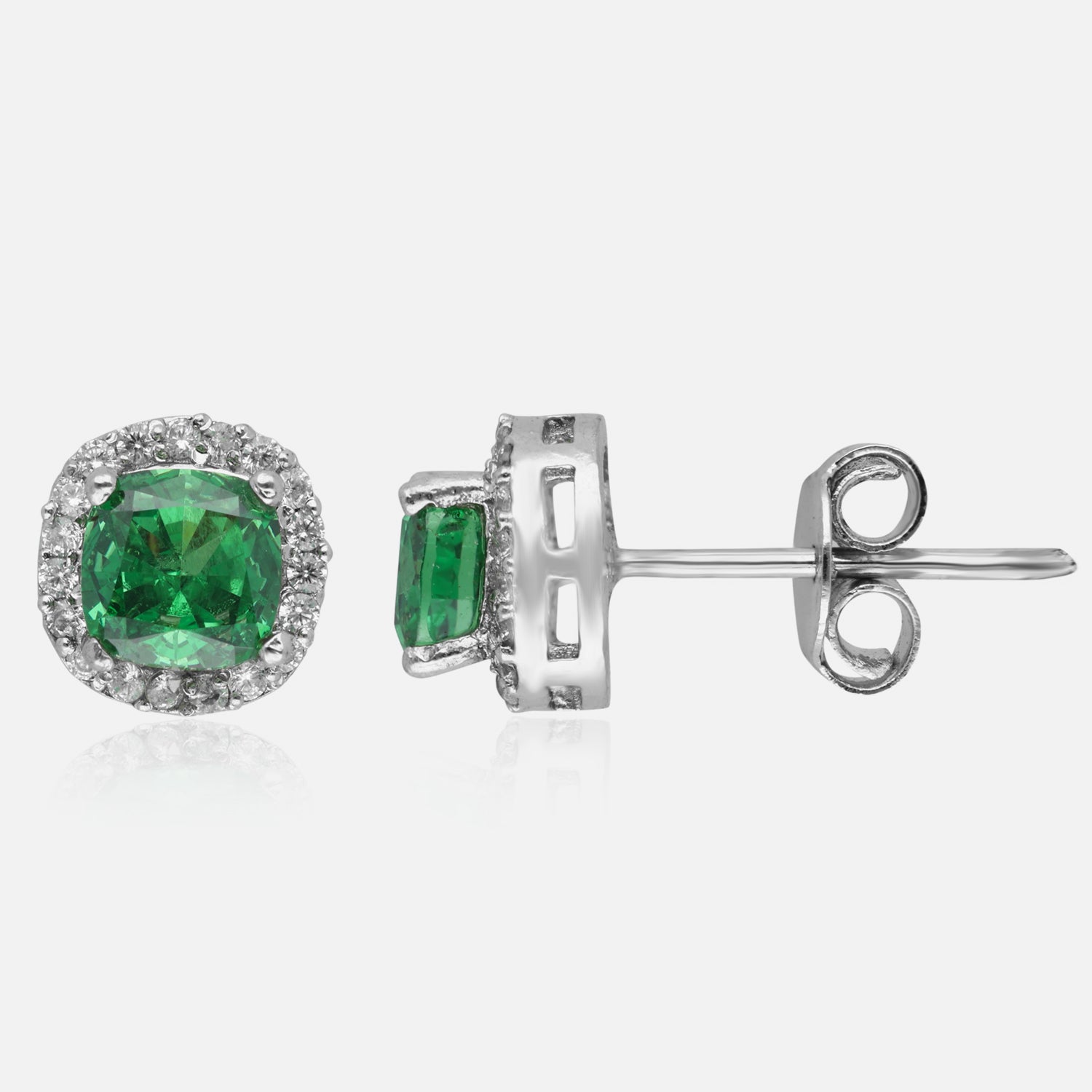 Sterling Silver Cushion-Cut Halo Earrings (Green, Pink & Yellow Variants) | SKU : 0022195937, 0022194541, 0003904299