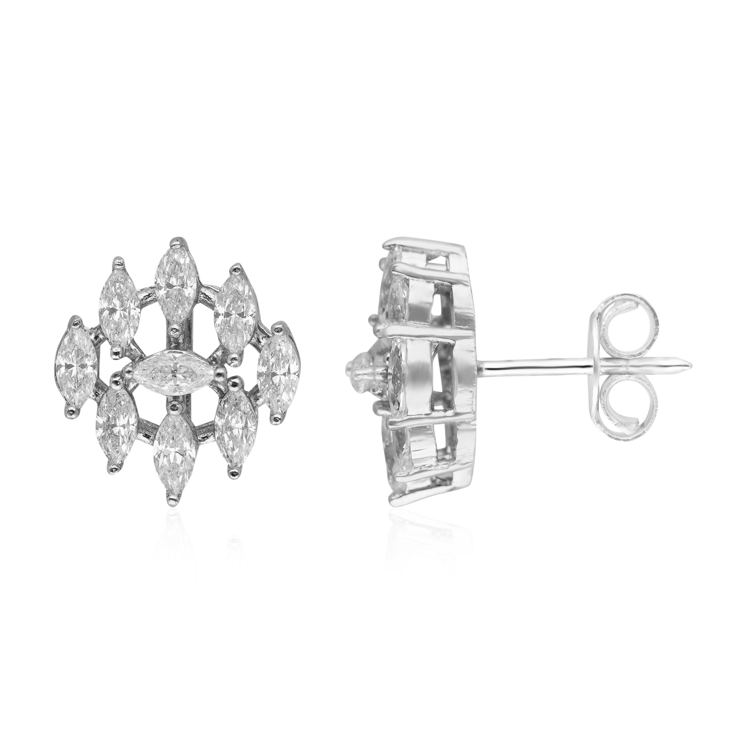 Sterling Silver Marquise Cluster Floral Stud Earrings | SKU : 0022195982, 0022194596, 0003904343