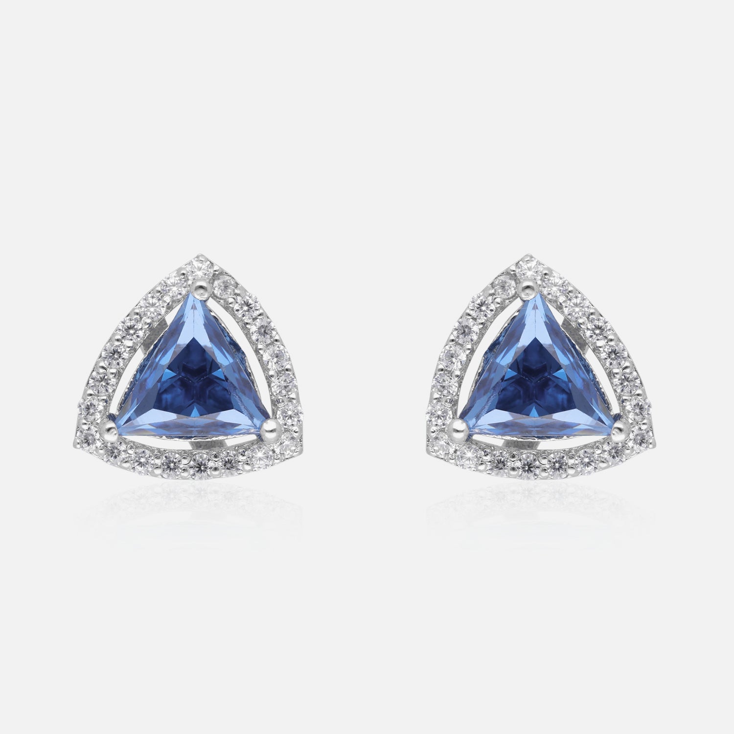 Trillion Radiance Halo Stud Earrings – Bold Geometry, Brilliant Sparkle | SKU : 0022196187, 0022194794, 0003904541