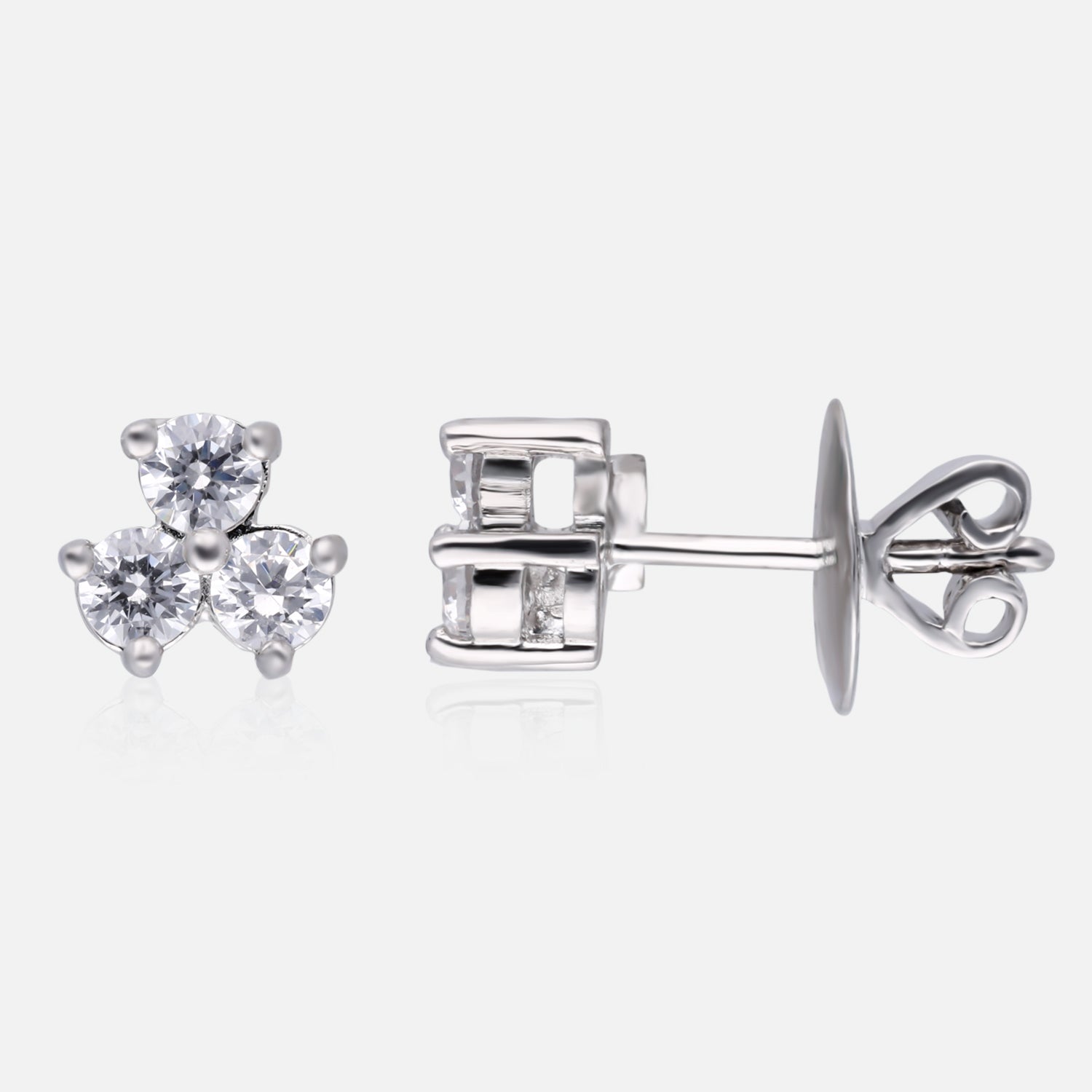 Elegant Three-Stone Cluster Stud Earrings in Sterling Silver | SKU : 0022196408, 0022195012, 0003904763