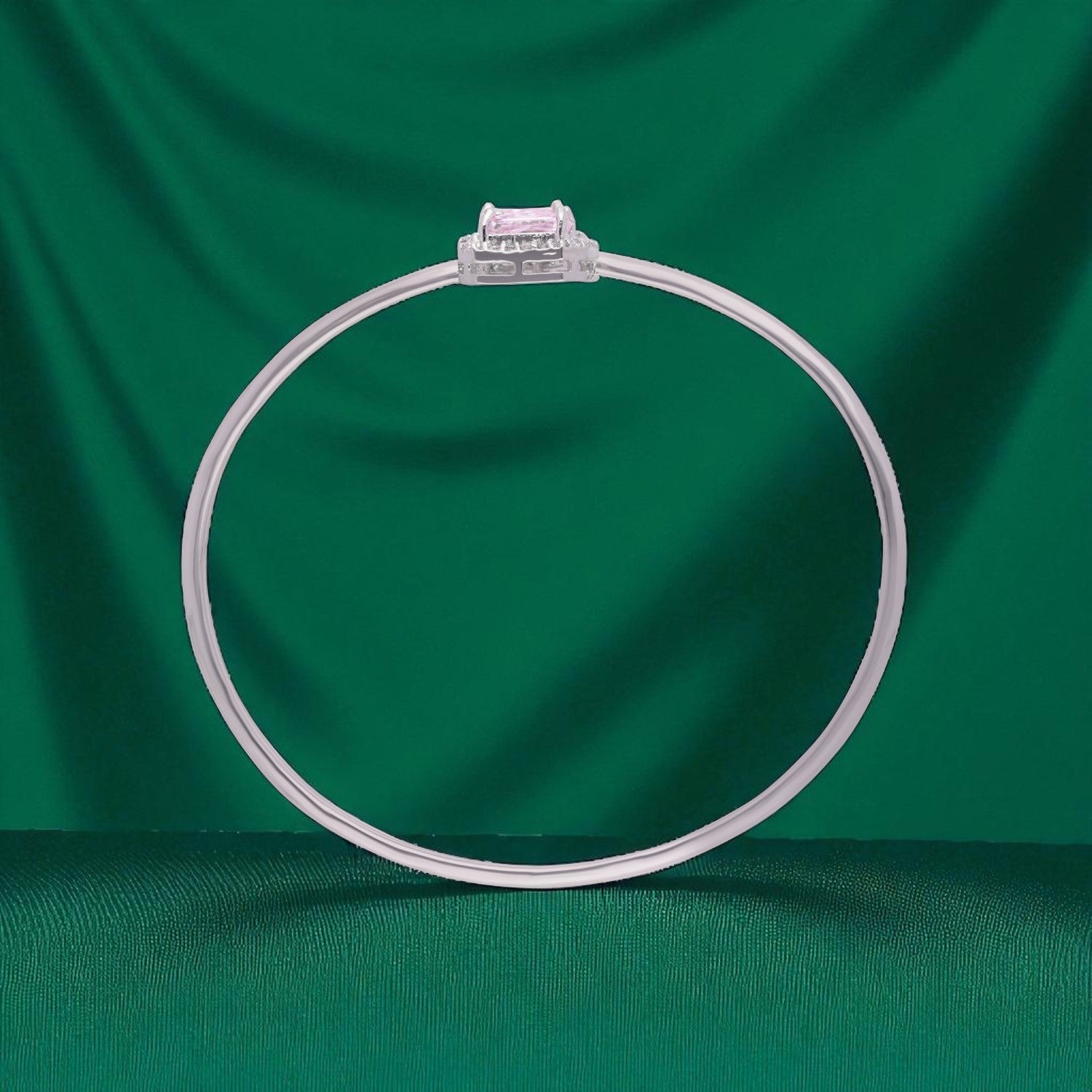Sterling Silver Dual-Colored Gem Halo Open Bangles with Diamond Accents | SKU : 0022219671, 0022219466, 0003922125