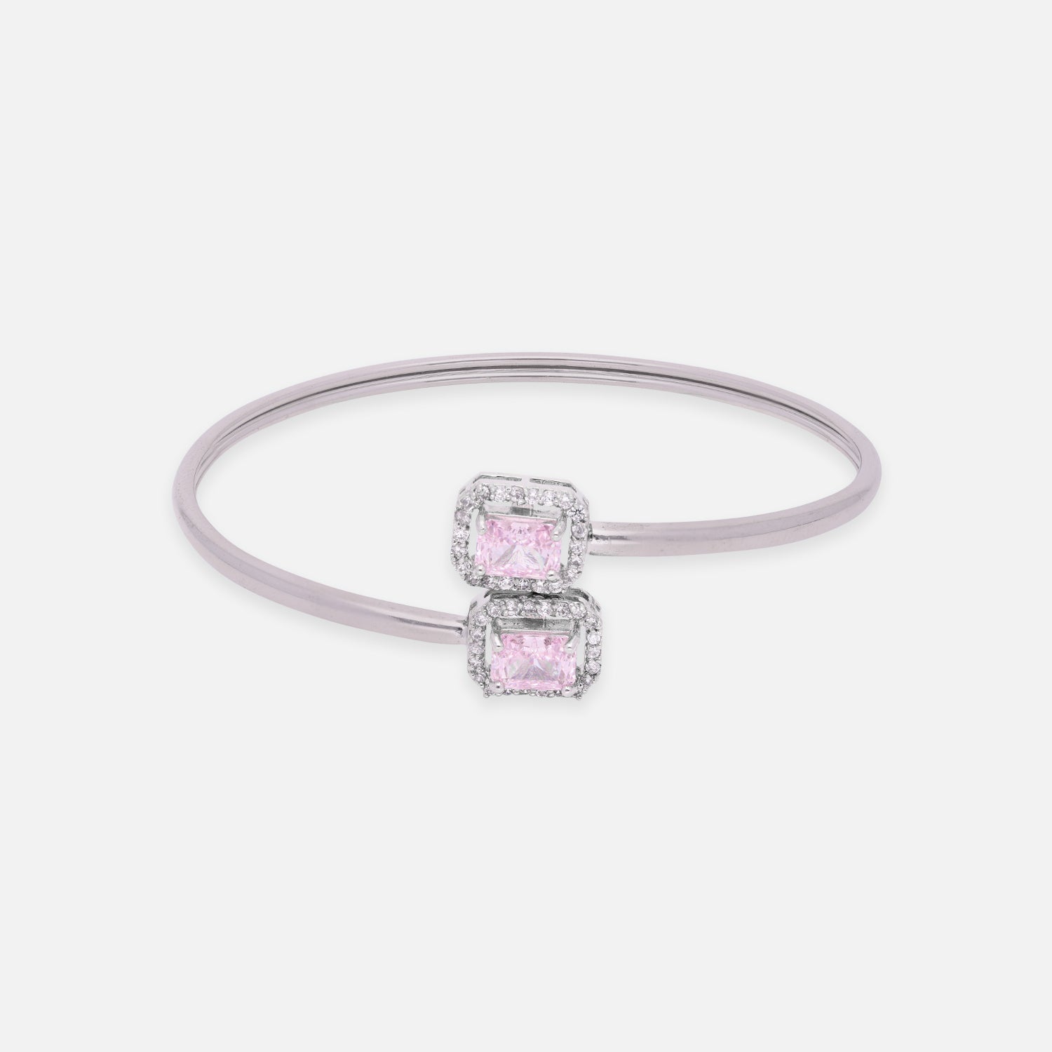 Sterling Silver Dual-Colored Gem Halo Open Bangles with Diamond Accents | SKU : 0022219671, 0022219466, 0003922125