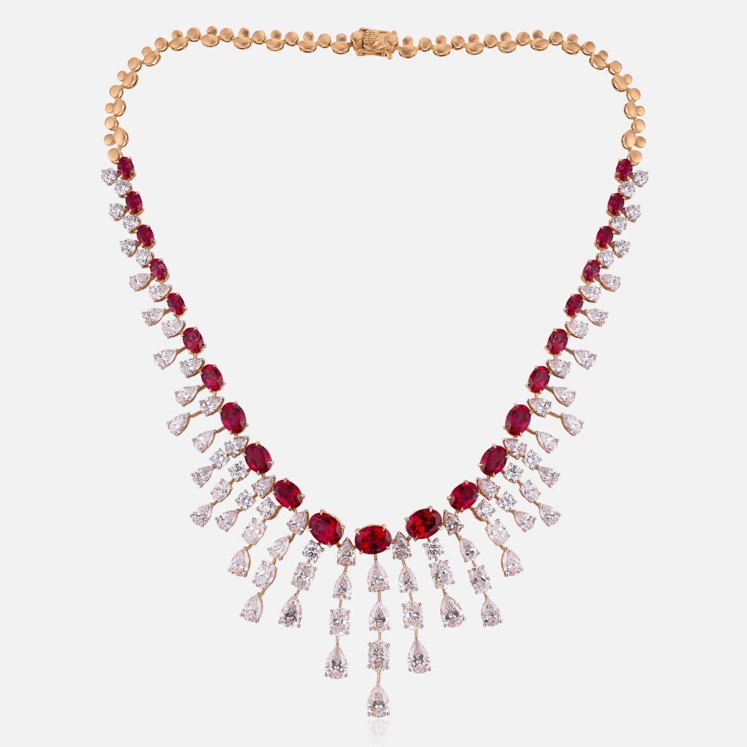 Lab Grown 36.60 Carat Diamond & 27.36 Carat Ruby Necklace in 18 Karat Gold | SKU : 0005021703