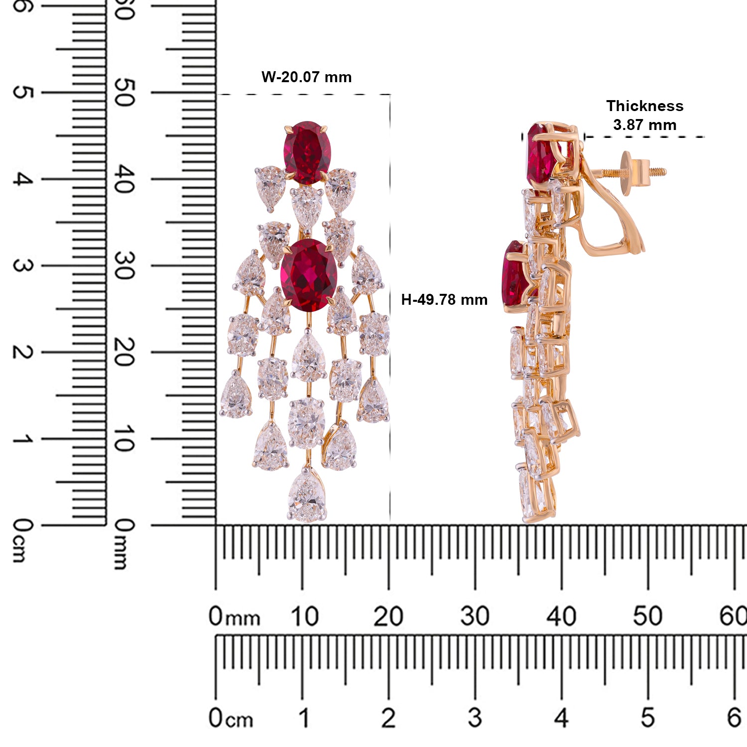 Lab Grown 14.270 Carat Diamond & 7.940 Carat Ruby Chandelier Earrings in 18 Karat Gold | SKU : 0005021710