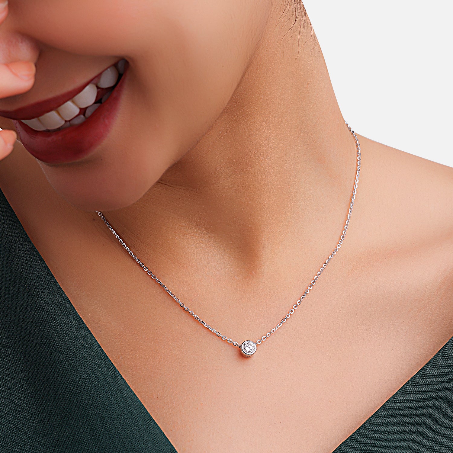 Lab Grown 0.49 Carat Round Brilliant Diamond Solitaire Pendant in 18 Karat White Gold | SKU : 0005033980