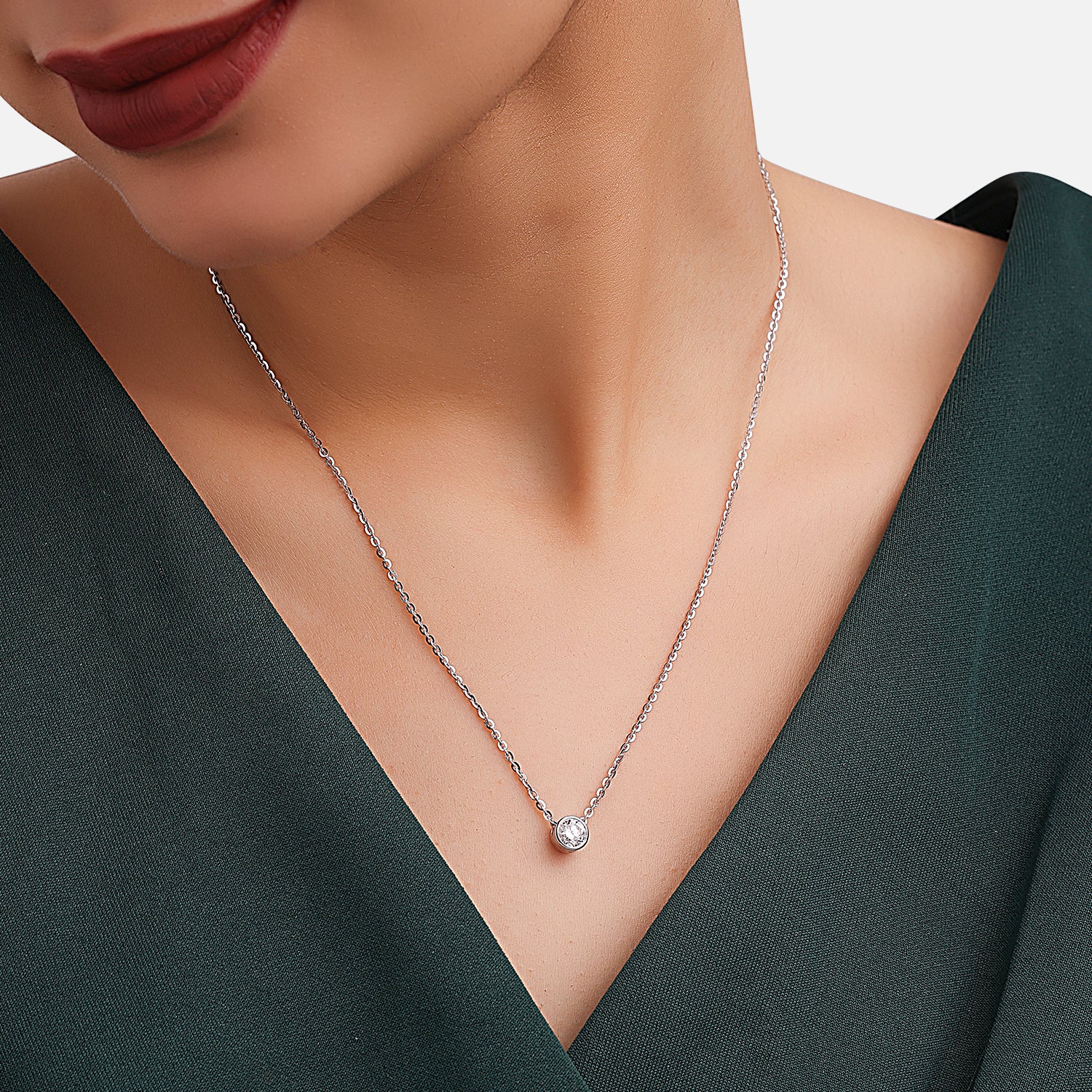 Lab Grown 0.550 Carat Round Brilliant Diamond Solitaire Pendant in 18 Karat White Gold | SKU : 0005033997