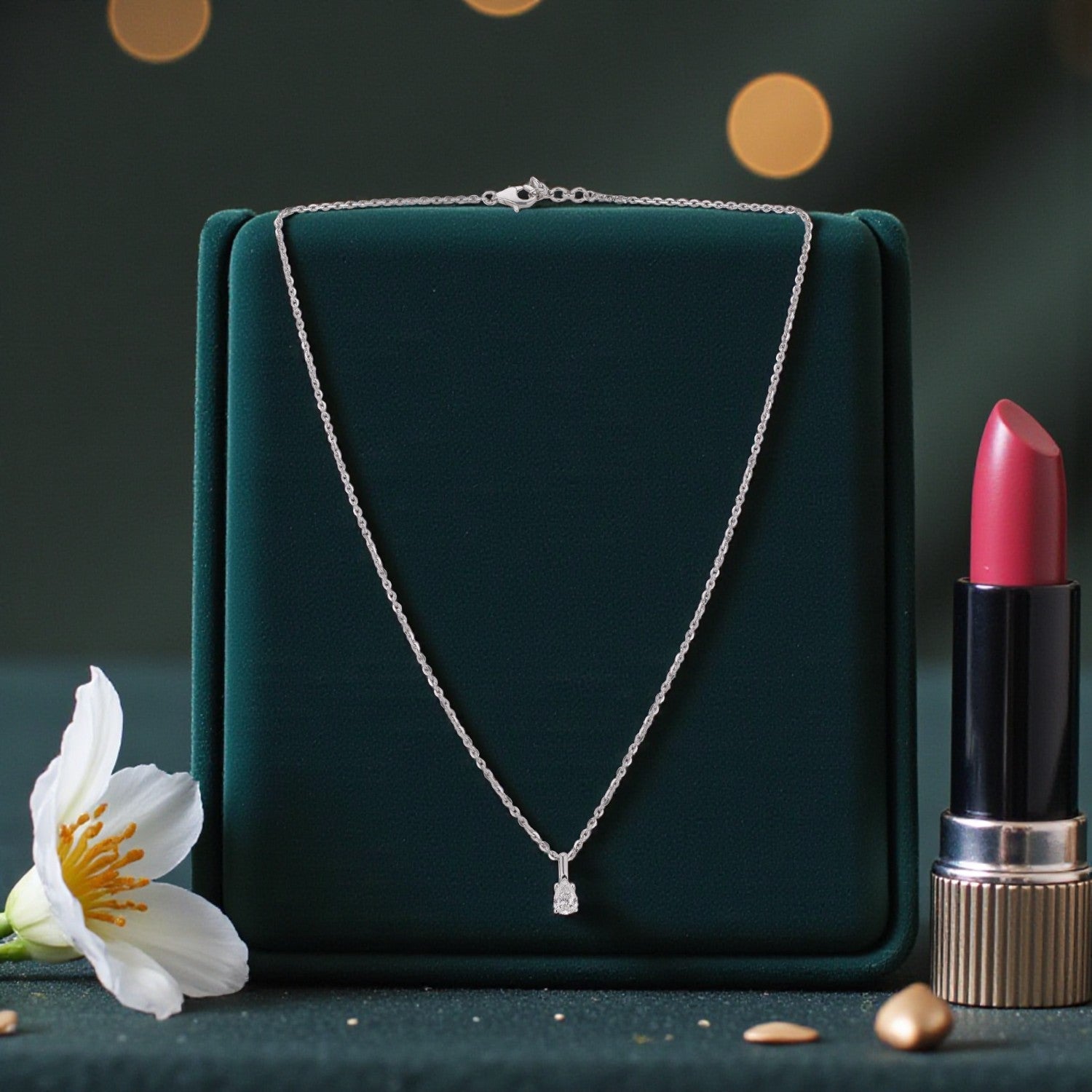 Lab Grown 0.50 Carat Pear Cut Diamond Solitaire Pendant in 18 Karat White Gold | SKU : 0005034017