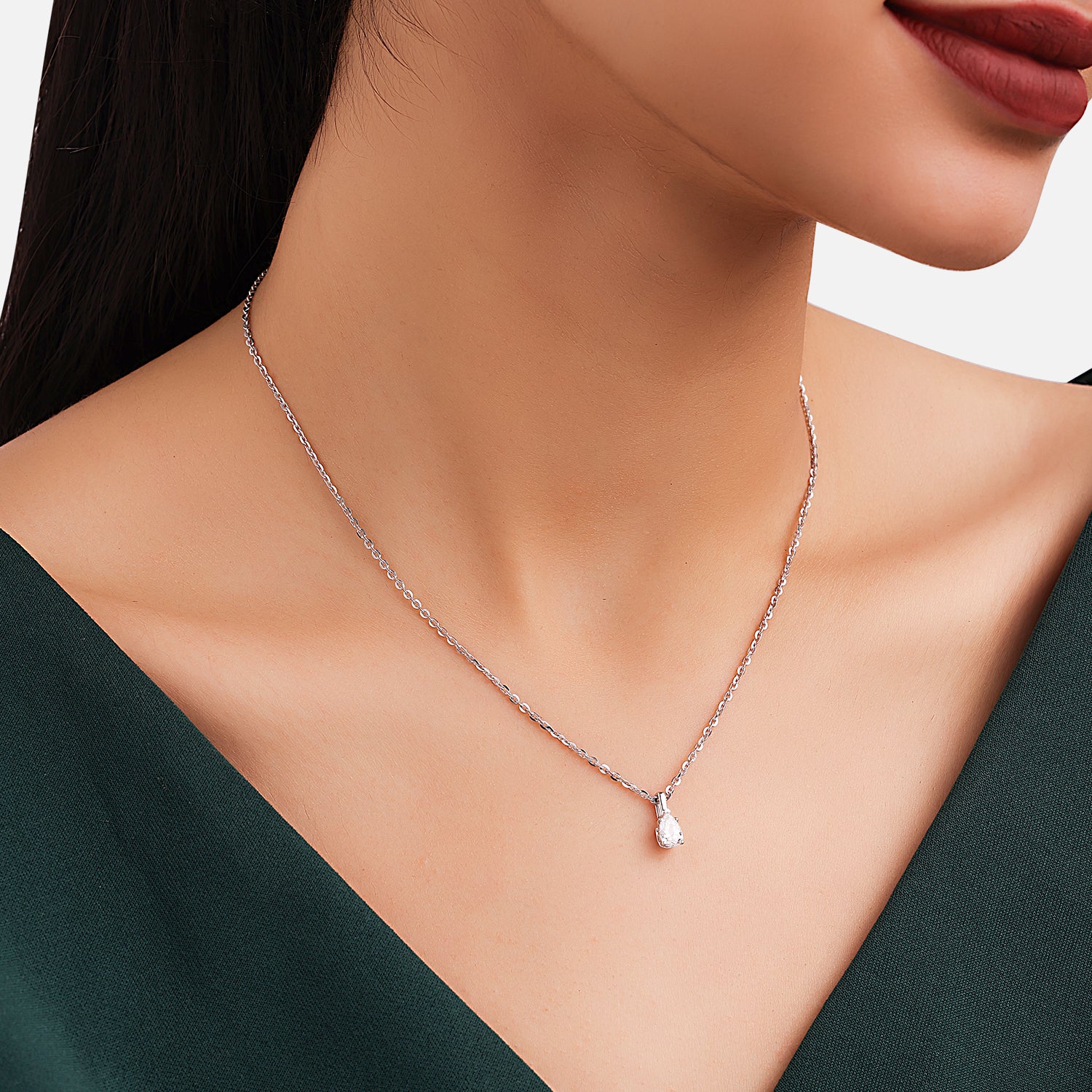 Lab Grown 0.50 Carat Pear Cut Diamond Solitaire Pendant in 18 Karat White Gold | SKU : 0005034017