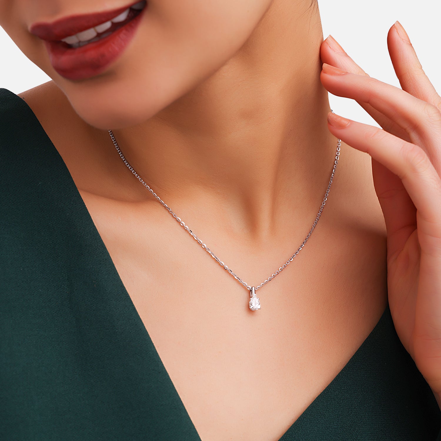 Lab Grown 0.540 Carat Pear Cut Diamond Solitaire Pendant in 18 Karat White Gold | SKU : 0005034024