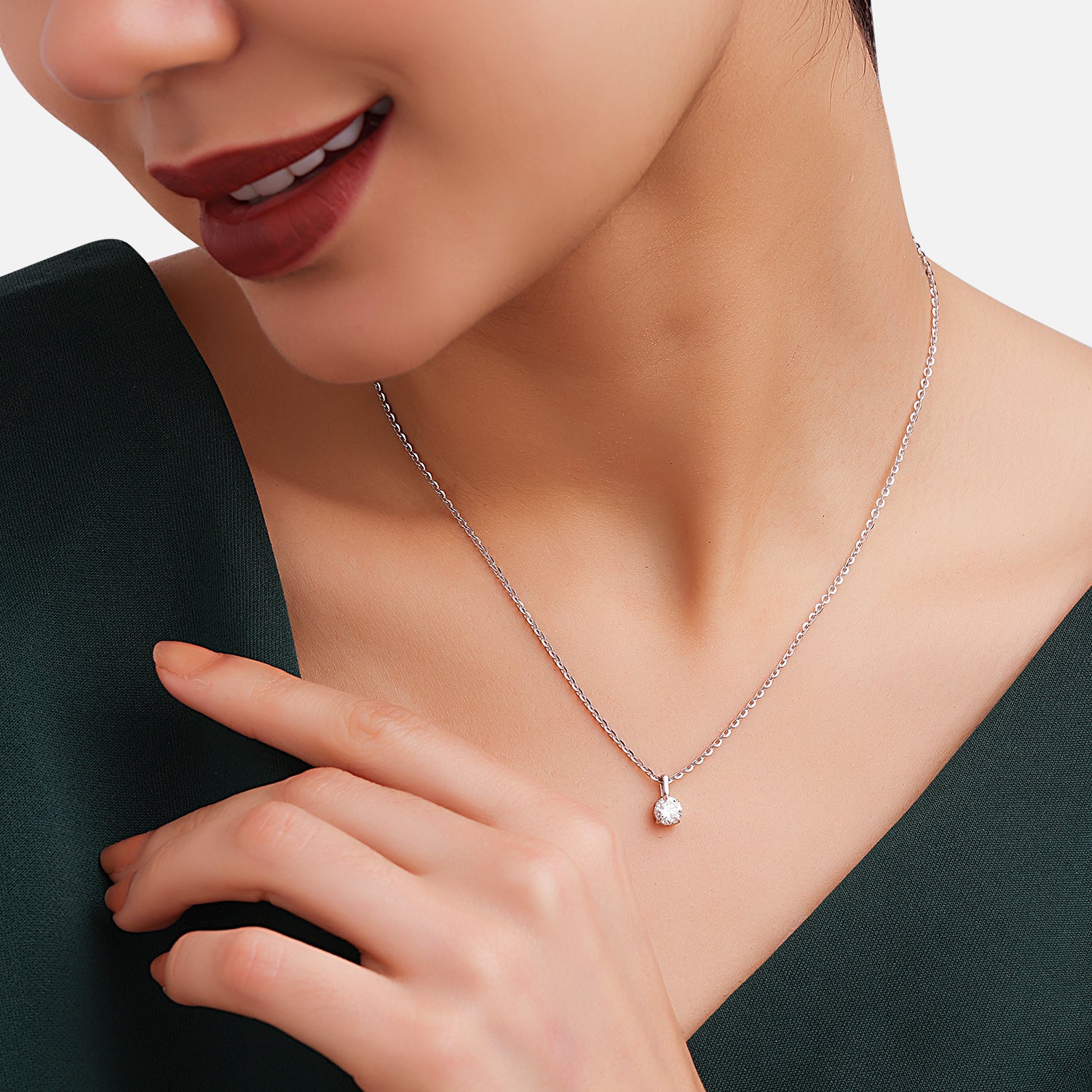 Lab Grown 0.57 Carat Round Brilliant Diamond Solitaire Pendant in 18 Karat White Gold | SKU : 0005039302