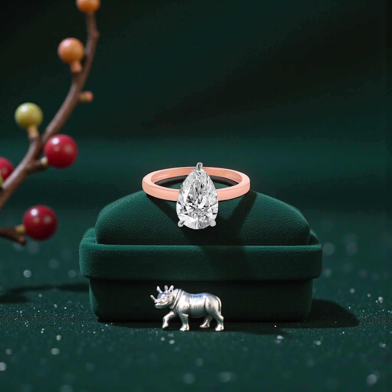 Lab Grown 2.080 Carat Pear Cut Diamond Solitaire Ring in 18 Karat Rose Gold | SKU : 0005053421