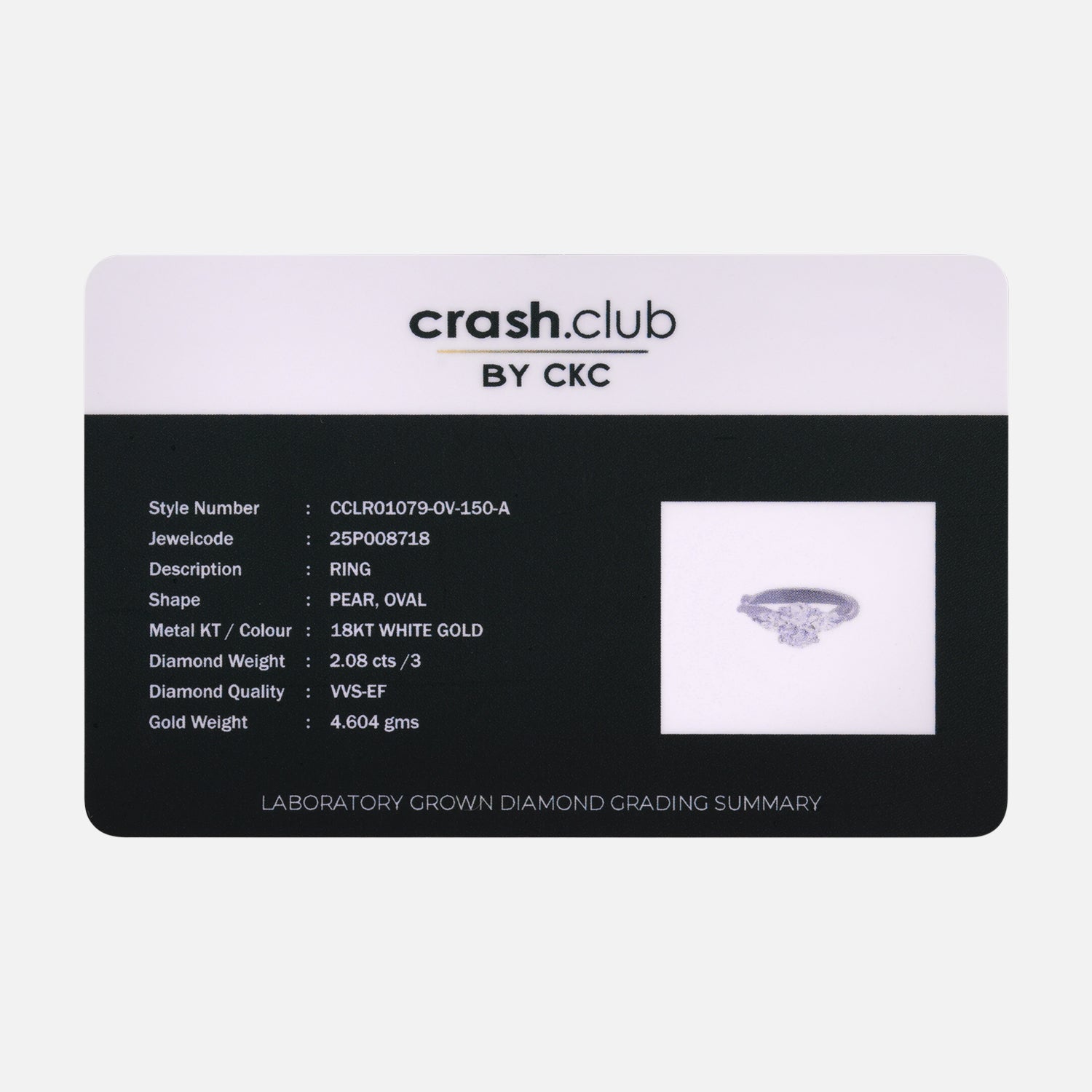 Lab Grown 2.080 Carat Pear and Oval Cut Diamond Three Stone Ring in 18 Karat Gold | SKU : 0005053759