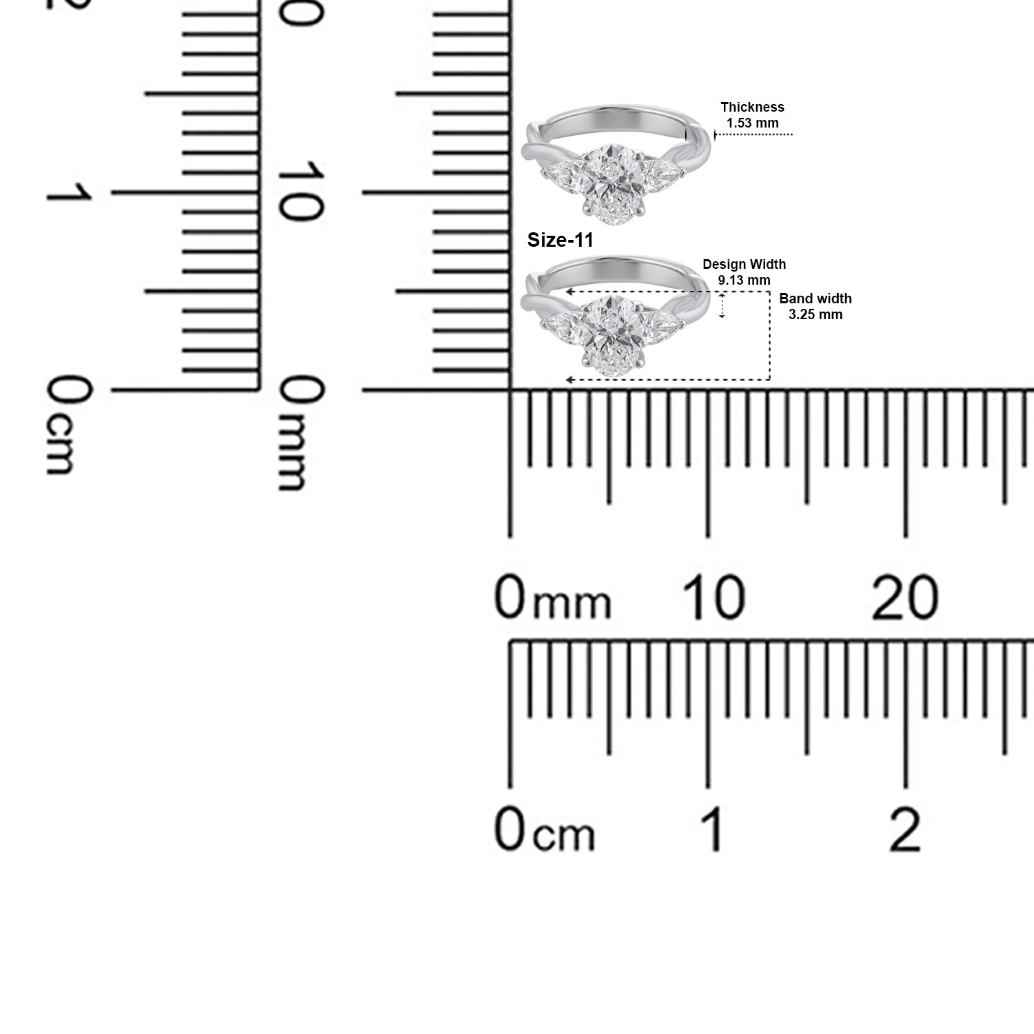 Lab Grown 2.080 Carat Pear and Oval Cut Diamond Three Stone Ring in 18 Karat Gold | SKU : 0005053759