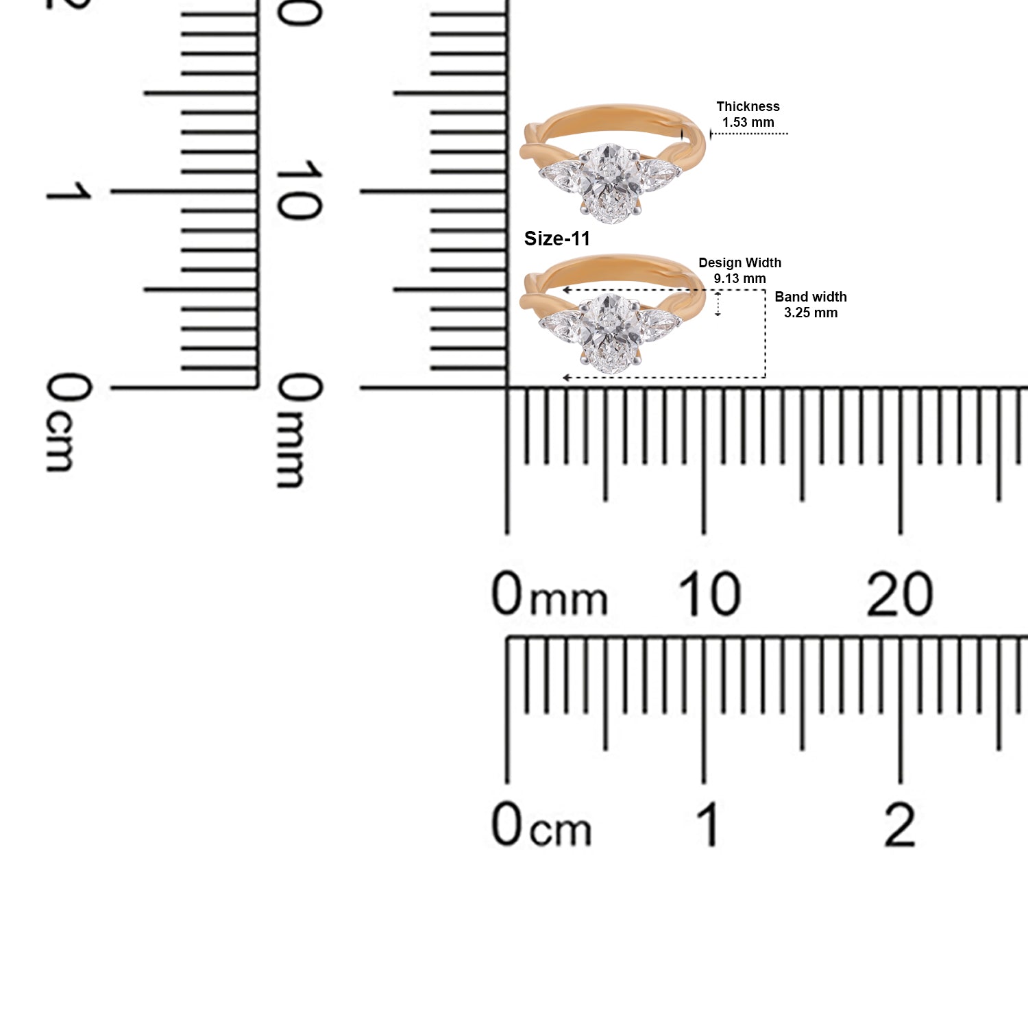 Lab Grown 2.090 Carat Pear and Oval Cut Diamond Three Stone Ring in 18 Karat Gold | SKU : 0005053766