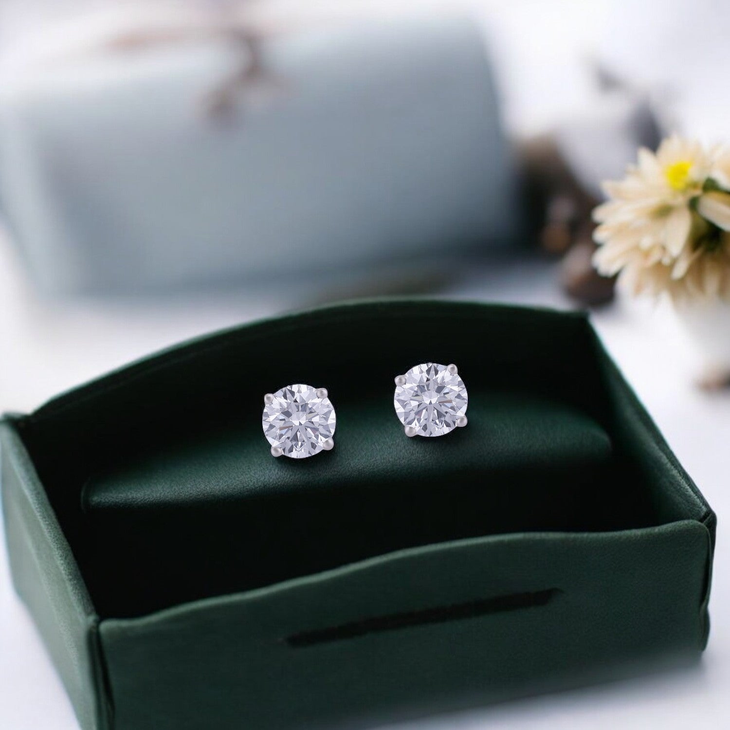 Lab Grown 3.020 Carat Solitaire Diamond Stud Earrings in 18 Karat Gold Description | SKU : 0005059249