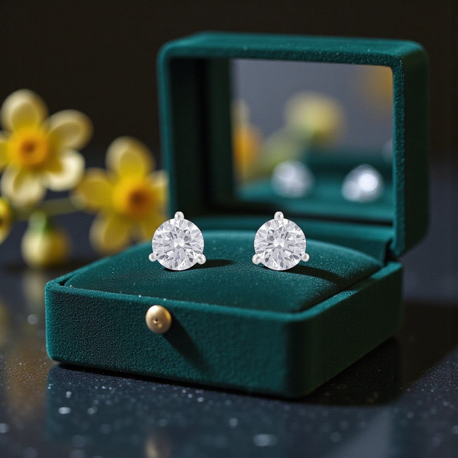 Lab Grown 4.140 Carat Round Brilliant Diamond Stud Earrings in Yellow Gold | SKU : 0005067473