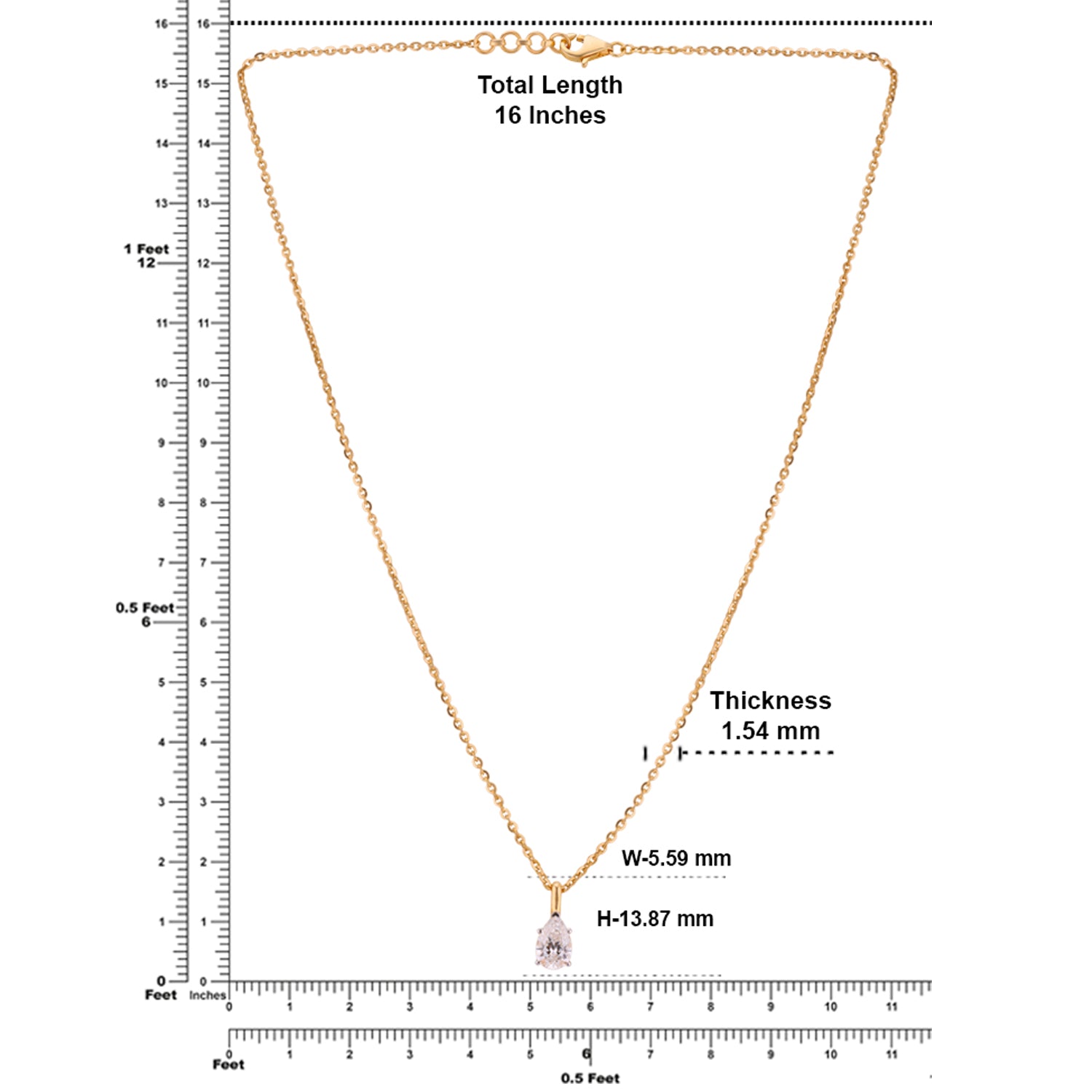 Lab Grown 1.100 Carat Pear Cut Diamond Solitaire Pendant in 18 Karat Yellow Gold | SKU : 0005071159