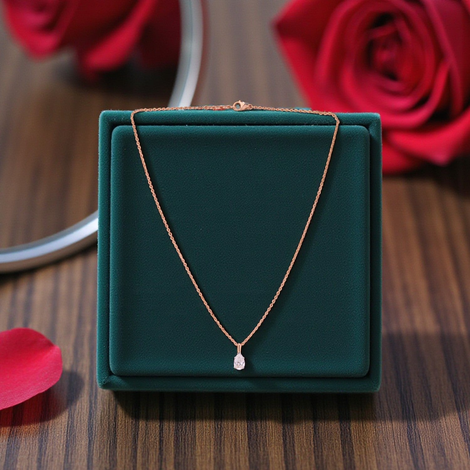 Lab Grown 1.100 Carat Pear Cut Diamond Solitaire Pendant in 18 Karat Rose Gold | SKU : 0005071180