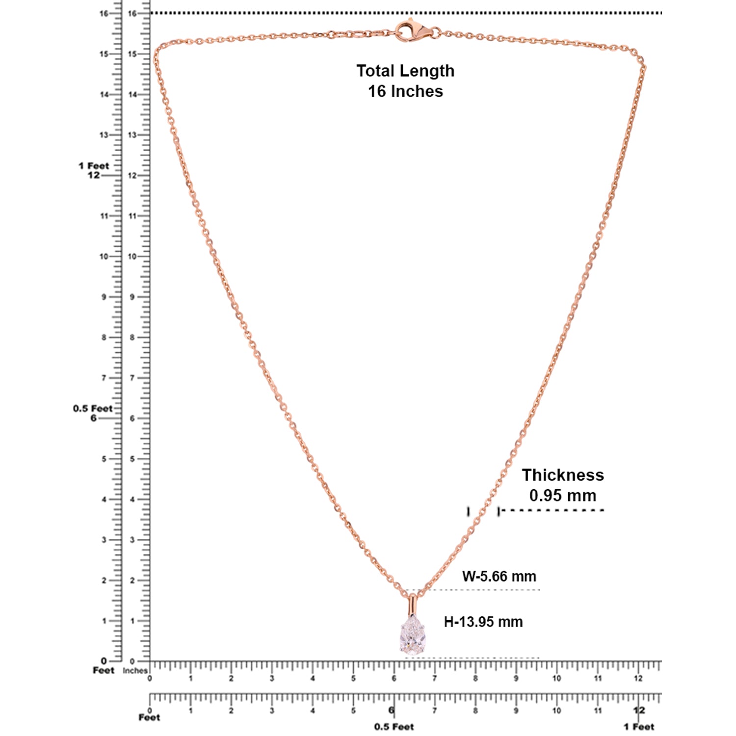 Lab Grown 1.100 Carat Pear Cut Diamond Solitaire Pendant in 18 Karat Rose Gold | SKU : 0005071180