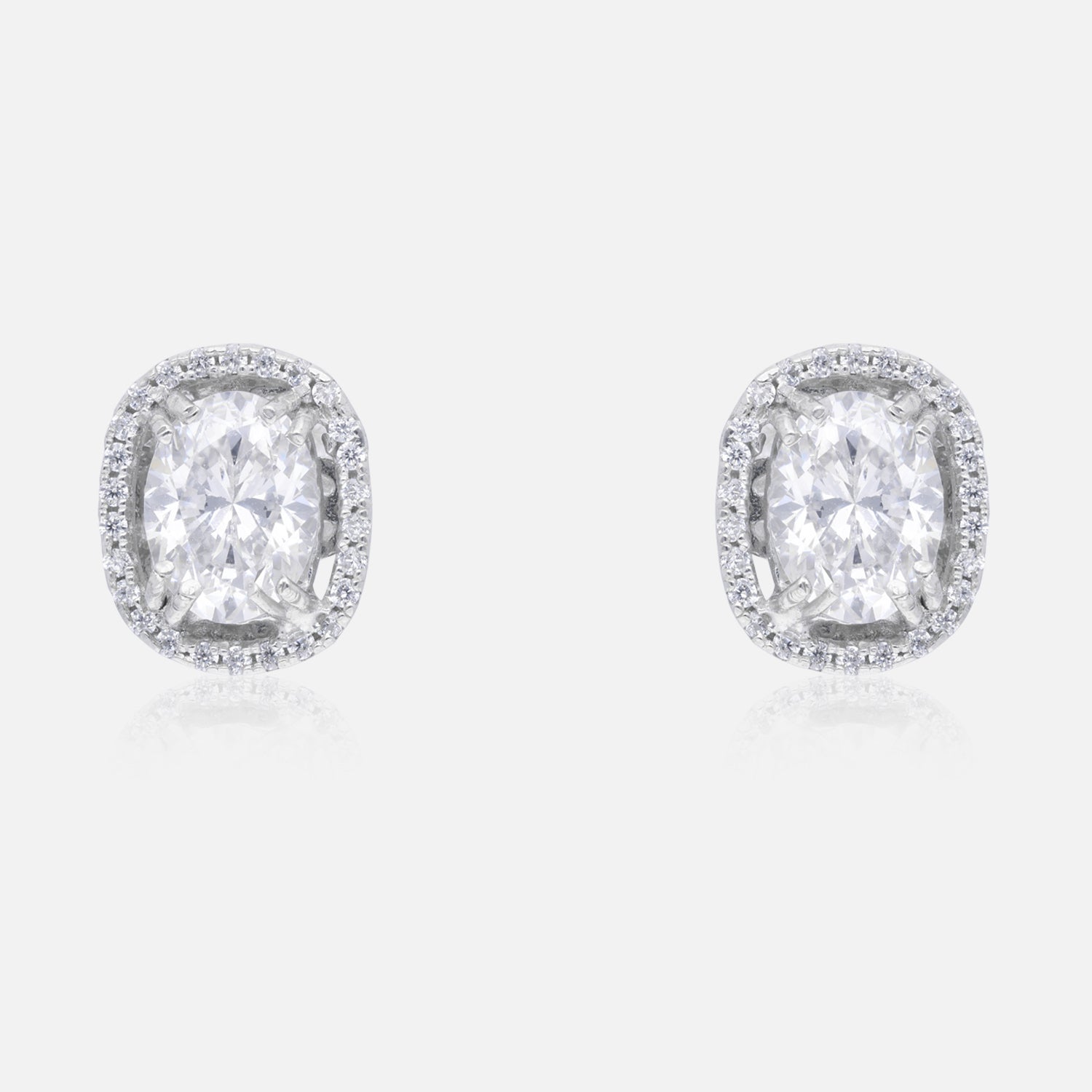 Sterling Silver Classic Oval Halo Stud Earrings | SKU : 0005476688