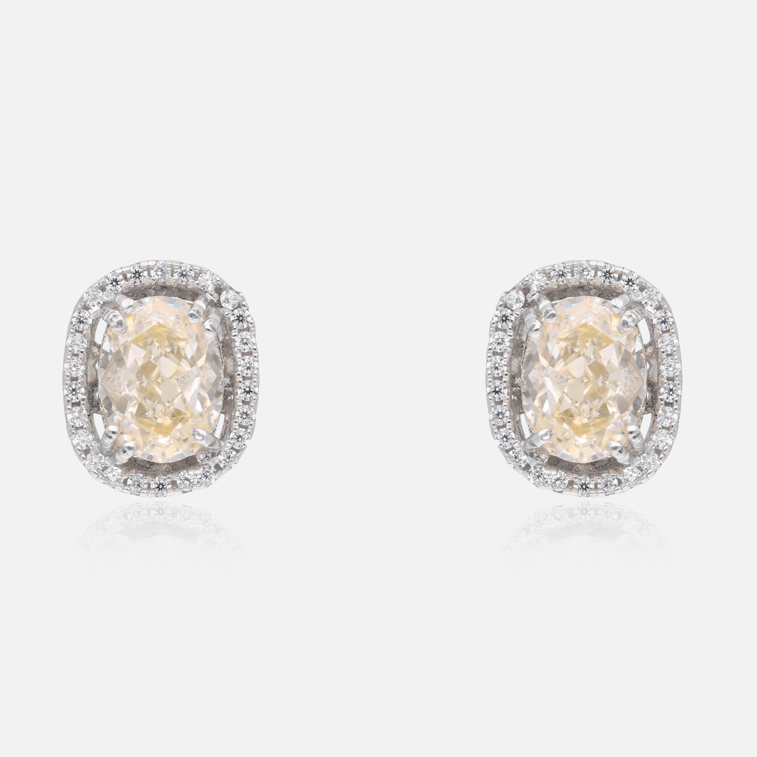 Sterling Silver Champagne Oval Halo Stud Earrings | SKU : 0005485963