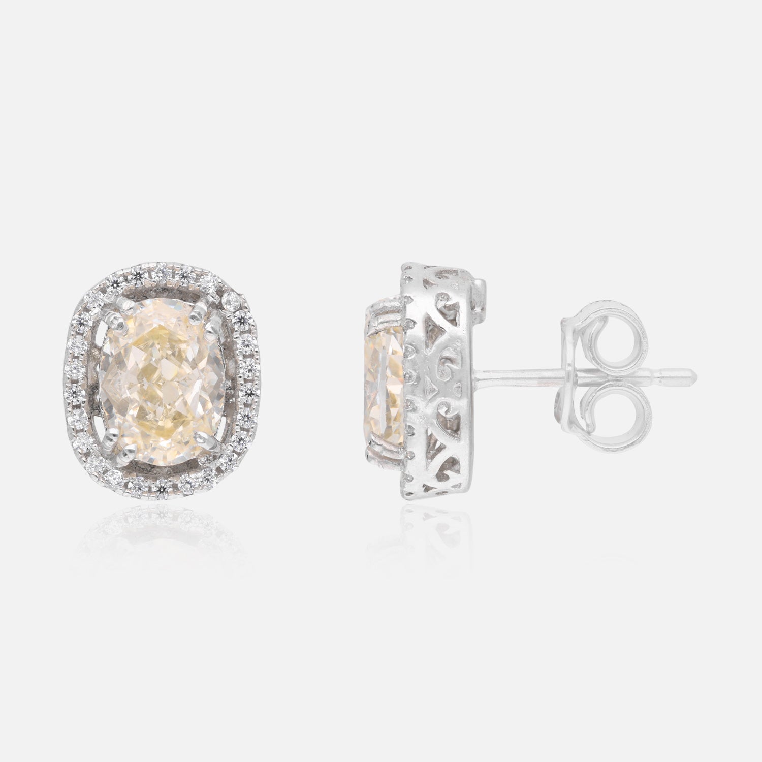 Sterling Silver Champagne Oval Halo Stud Earrings | SKU : 0005485963