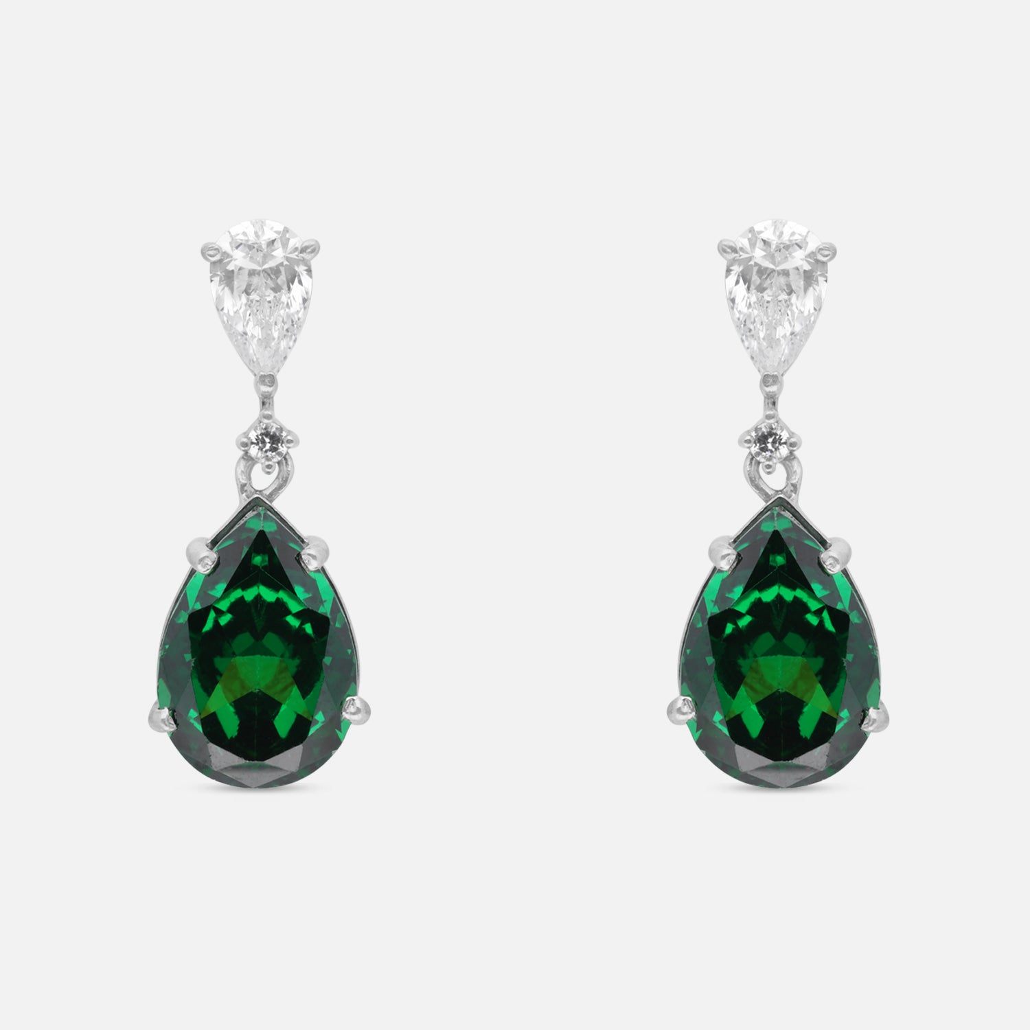 Sterling Silver Green Teardrop Cubic Zirconia Drop Earrings | SKU: 0005747979
