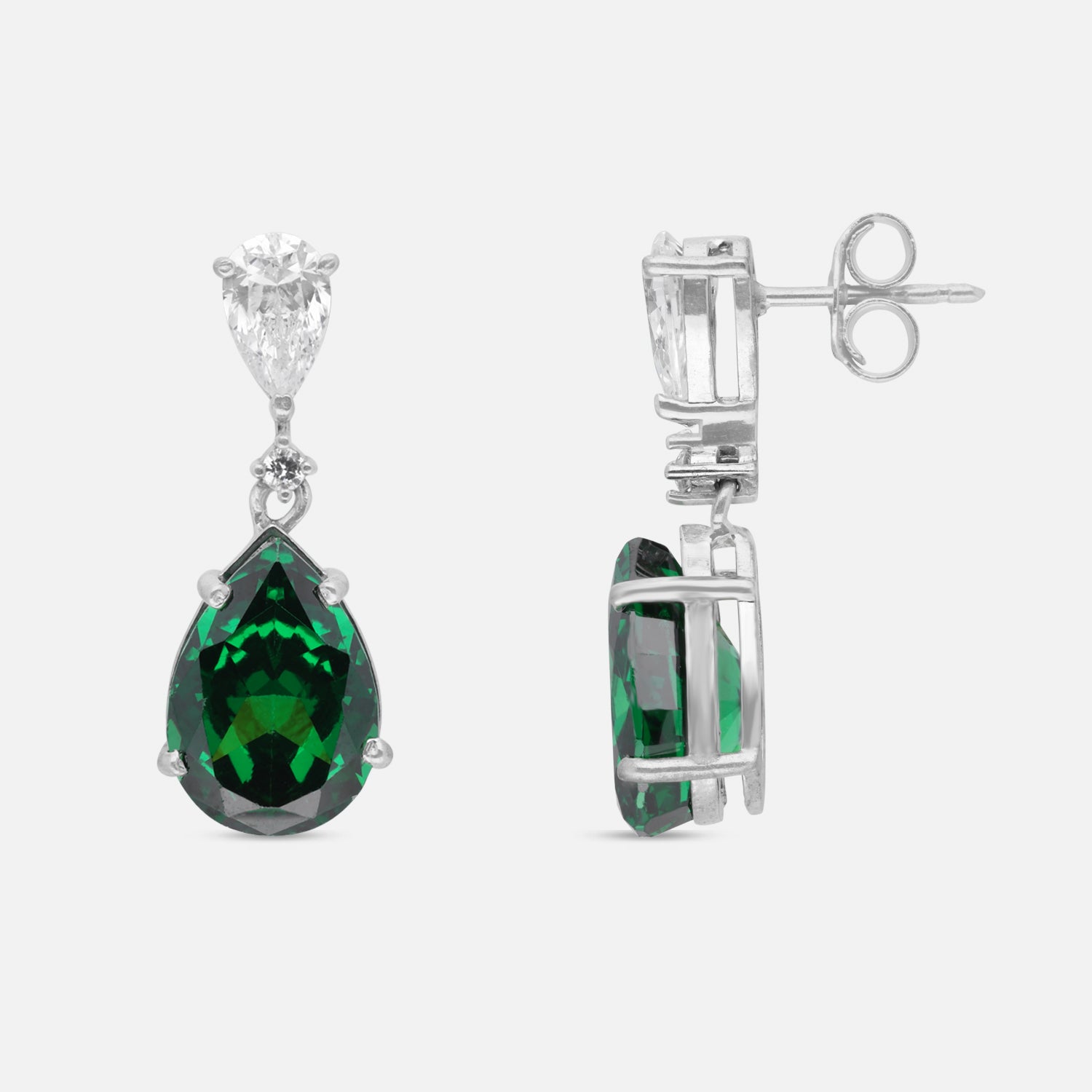 Sterling Silver Green Teardrop Cubic Zirconia Drop Earrings | SKU: 0005747979