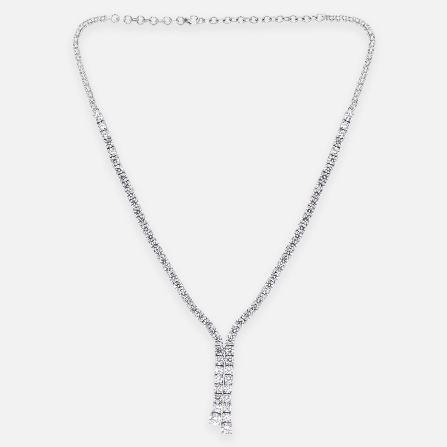 Sterling Silver CZ Tassel Drop Y Necklace | SKU: 0005748006
