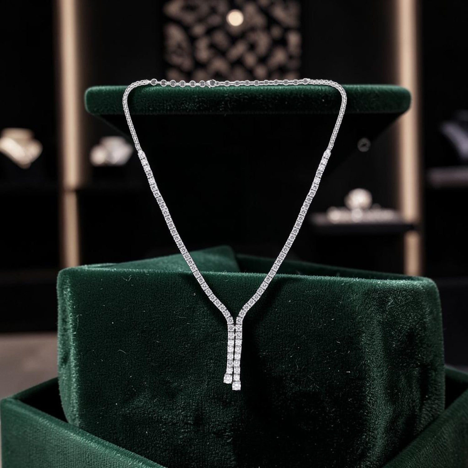 Sterling Silver CZ Tassel Drop Y Necklace | SKU: 0005748006