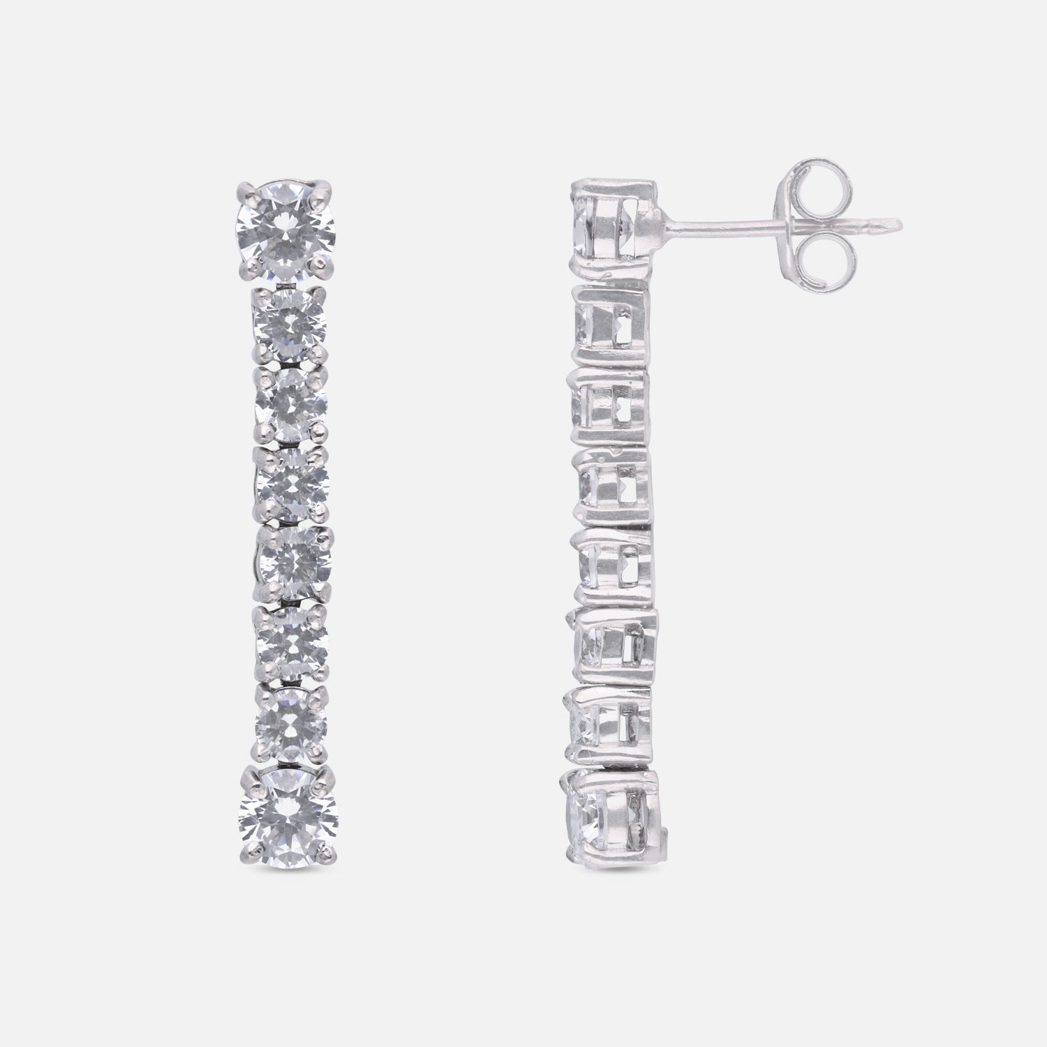 Sterling Silver Cubic Zirconia Vertical Line Drop Earrings | SKU: 0005748013