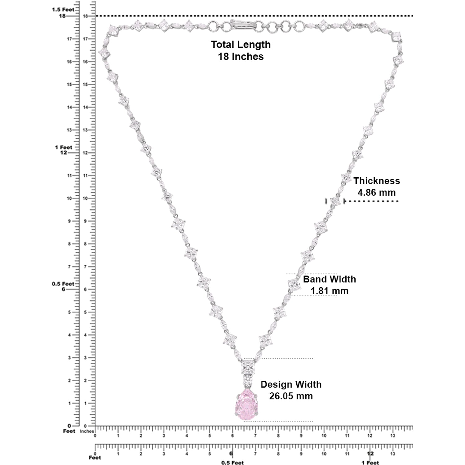 Sterling Silver Pink CZ Drop Tennis Necklace | SKU: 0005748020