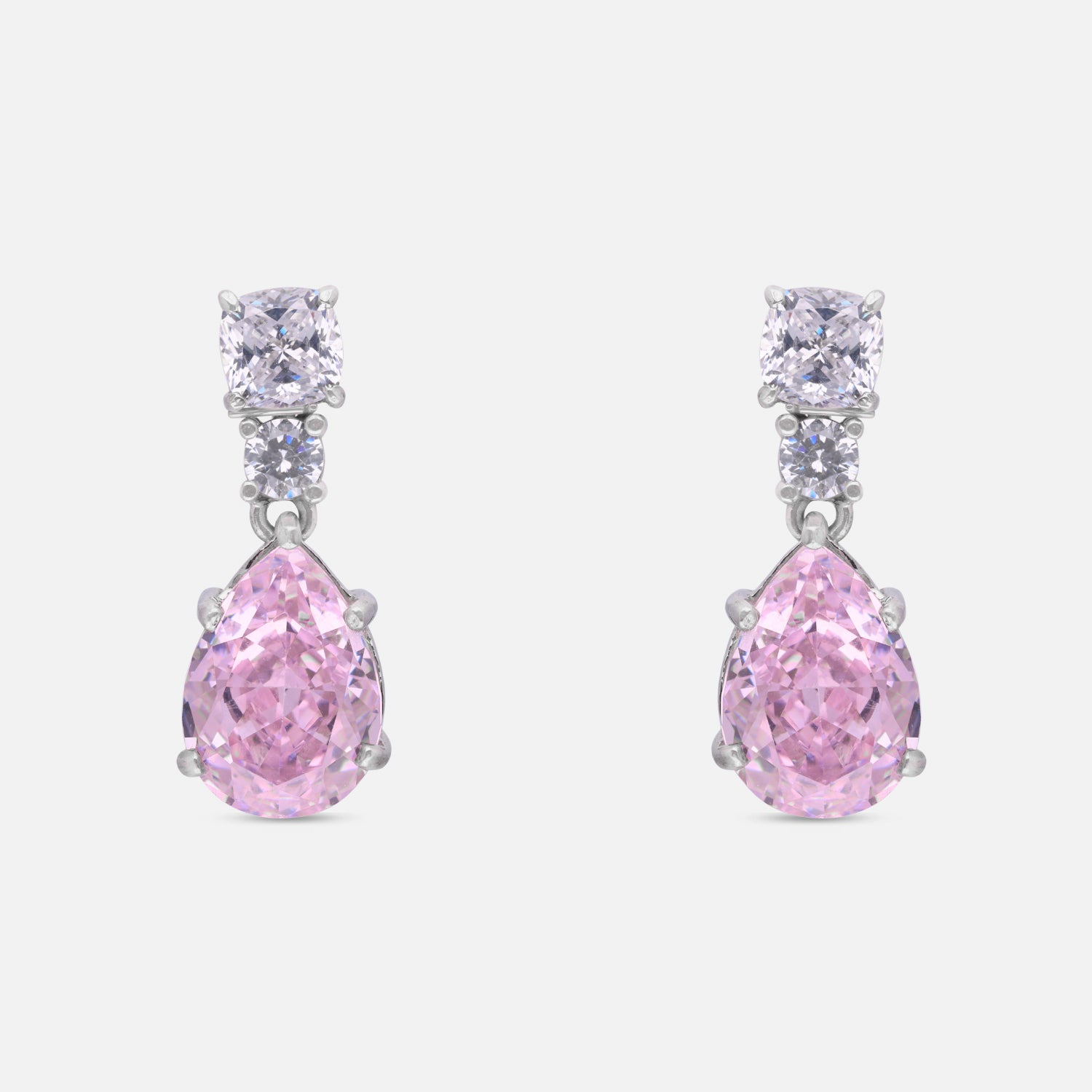 Sterling Silver Pink Teardrop Cubic Zirconia Drop Earrings | SKU: 0005748037