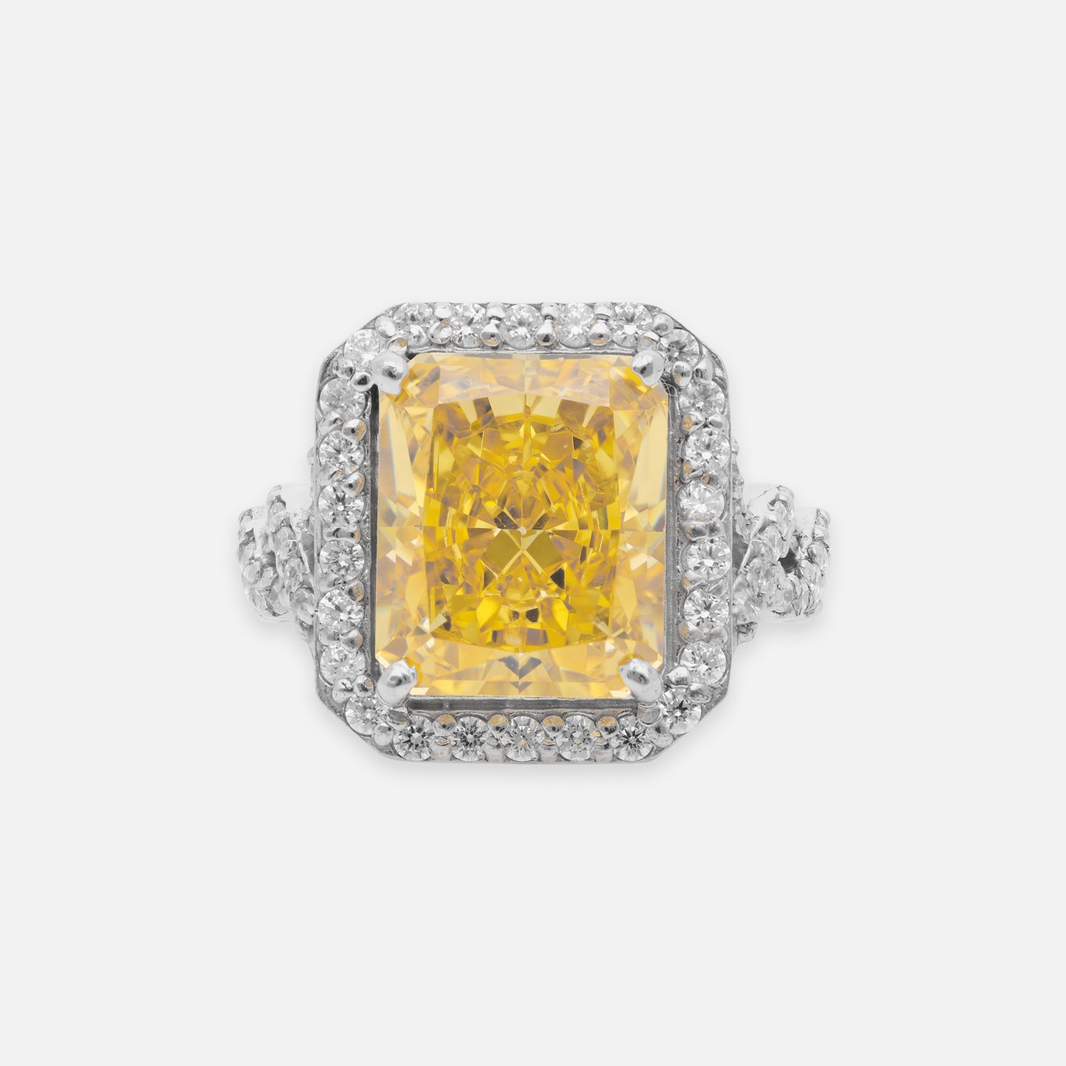 Sterling Silver Yellow Cubic Zircon Halo Statement Ring | SKU: 0005748167, 0005758104