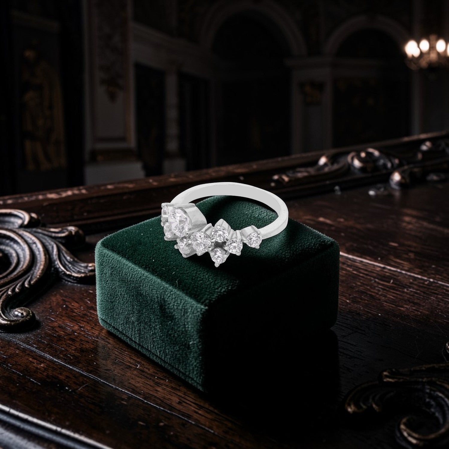 Sterling Silver Cluster Cubic Zircon Open Band Ring | SKU: 0005748266, 0005748259, 0005748242, 0005748235, 0005748228, 0005758302, 0005758319, 0005758326, 0005758333, 0005750979, 0005751013, 0005751006, 0005750993, 0005750986