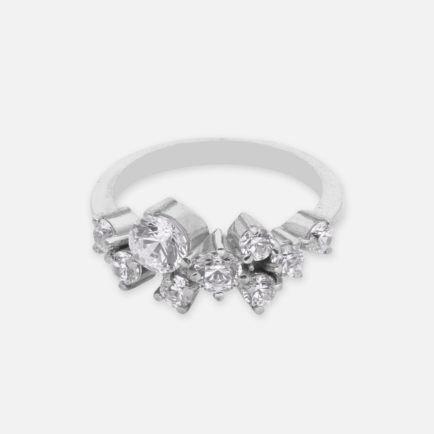 Sterling Silver Cluster Cubic Zircon Open Band Ring | SKU: 0005748266, 0005748259, 0005748242, 0005748235, 0005748228, 0005758302, 0005758319, 0005758326, 0005758333, 0005750979, 0005751013, 0005751006, 0005750993, 0005750986