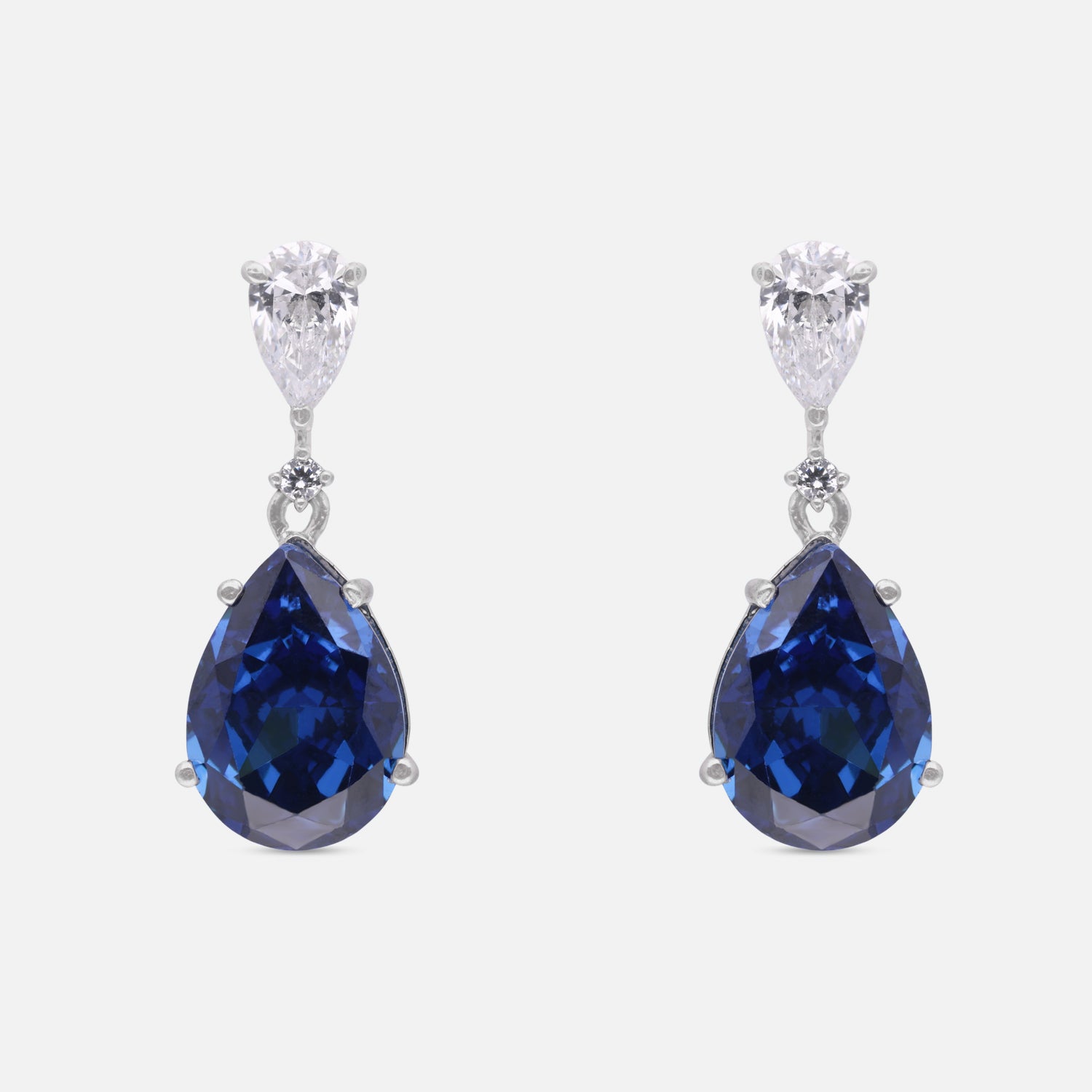 Sterling Silver Blue Teardrop Cubic Zirconia Drop Earrings | SKU: 0005749720