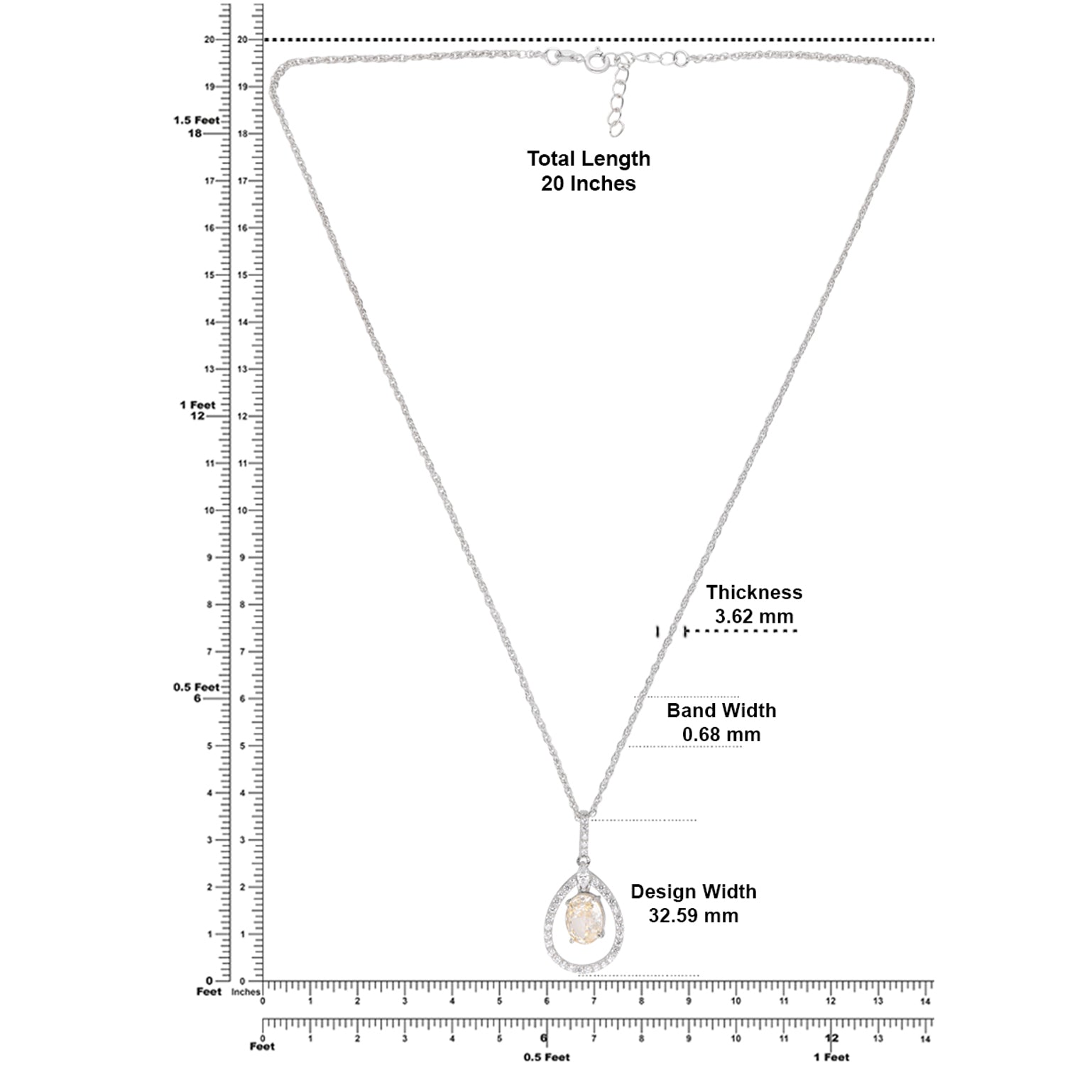 Sterling Silver Champagne CZ Teardrop Halo Pendant with Chain | SKU: 0005749768, 0005749829, 0005757152