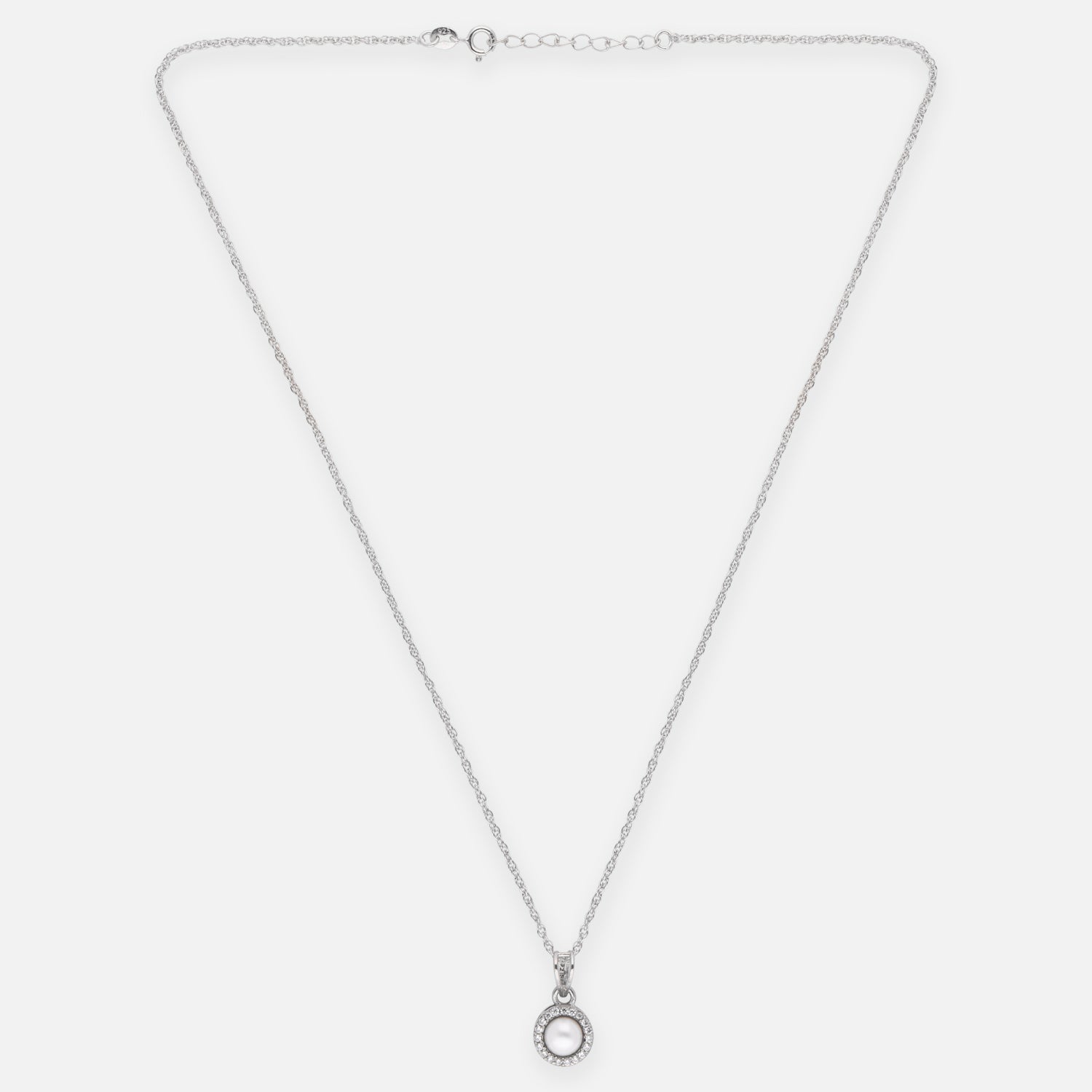 Sterling Silver Pearl Halo Pendant with Chain | SKU: 0005749836