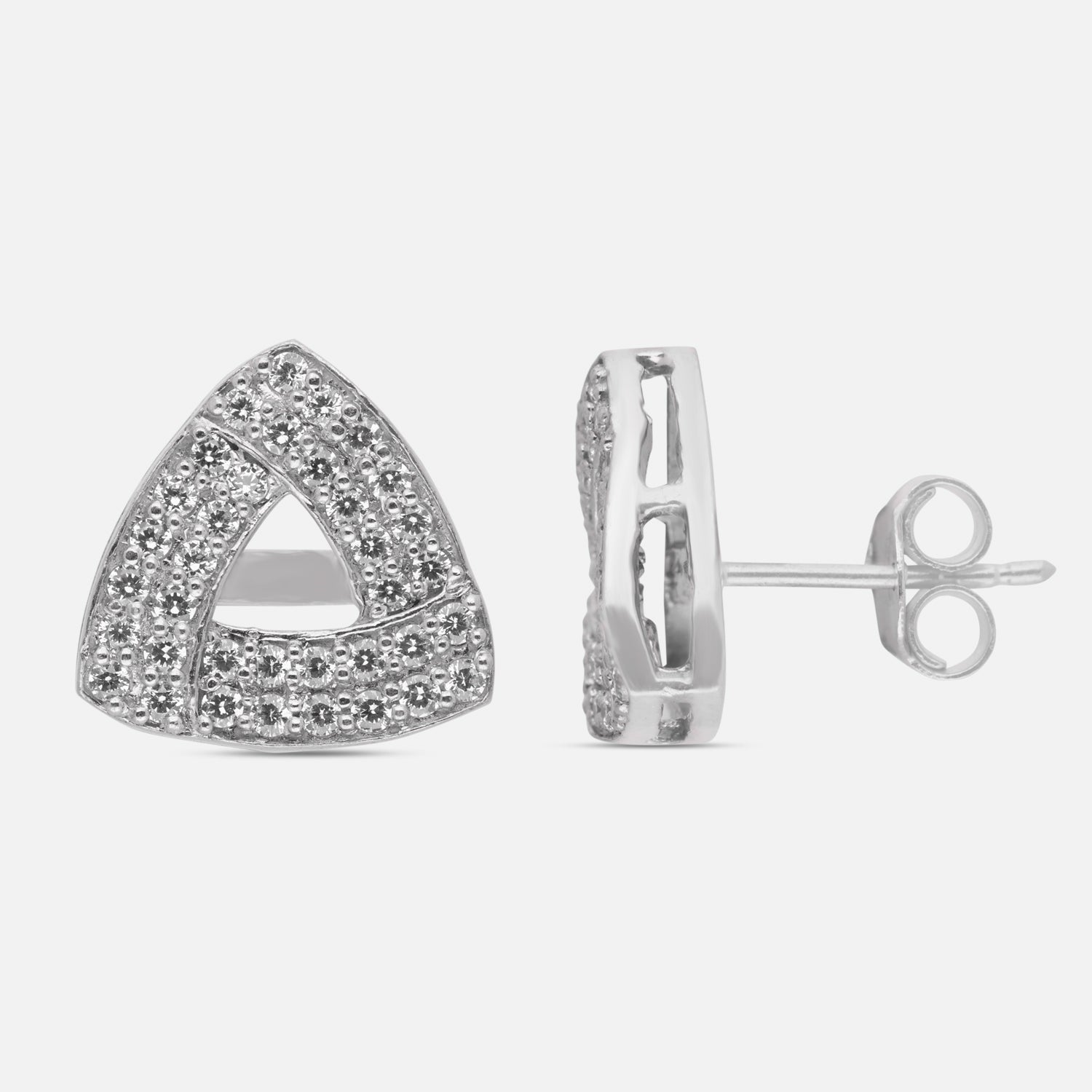 Geometric Triangle Pave Cubic Zirconia Stud Earrings in Sterling Silver | SKU: 0005750085, 0022628466, 0022628473