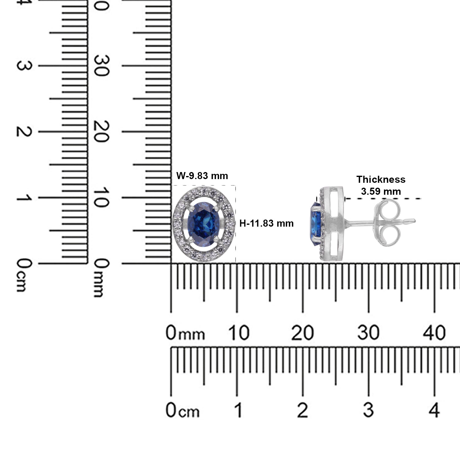 Deep Blue Oval Halo Cubic Zirconia Stud Earrings in Sterling Silver | SKU: 0005750115