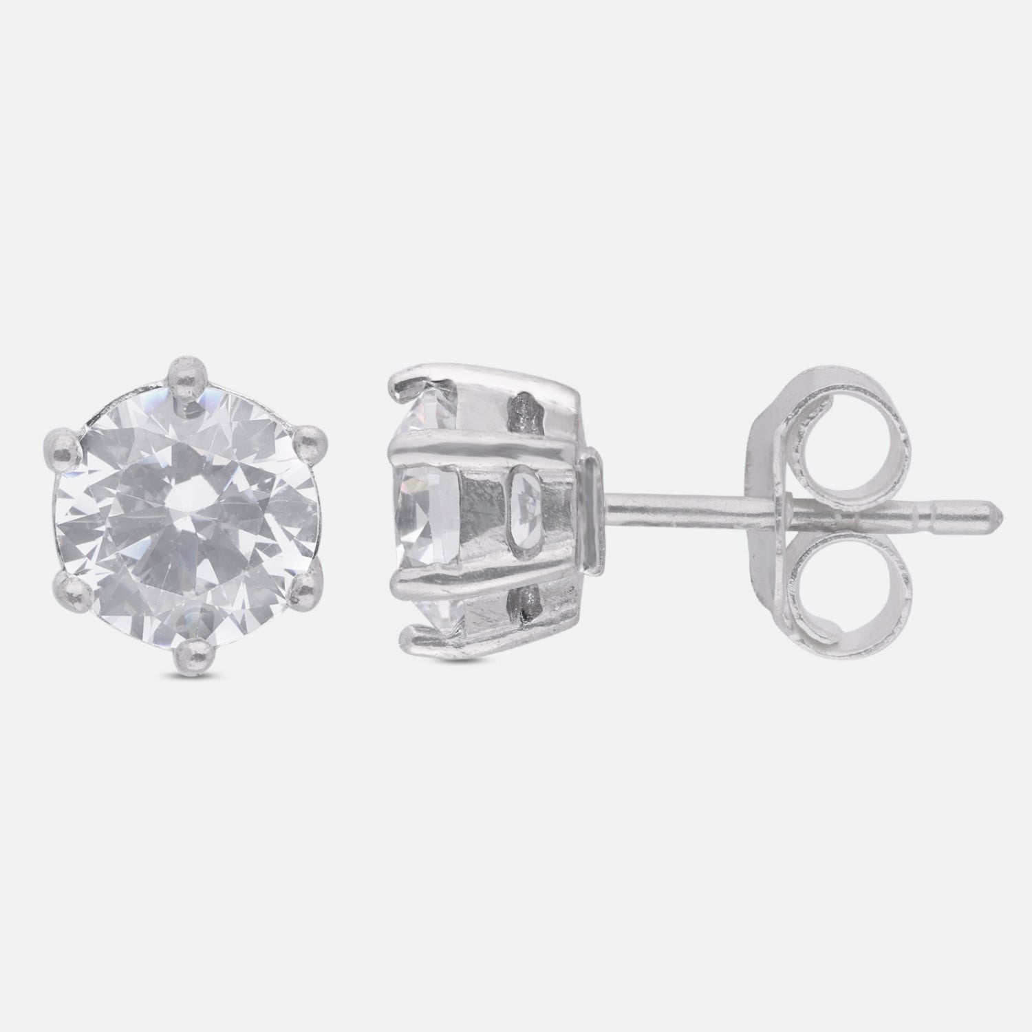 Classic Round Cubic Zirconia Stud Earrings in Sterling Silver | SKU: 0005750443, 0022628596, 0005750436