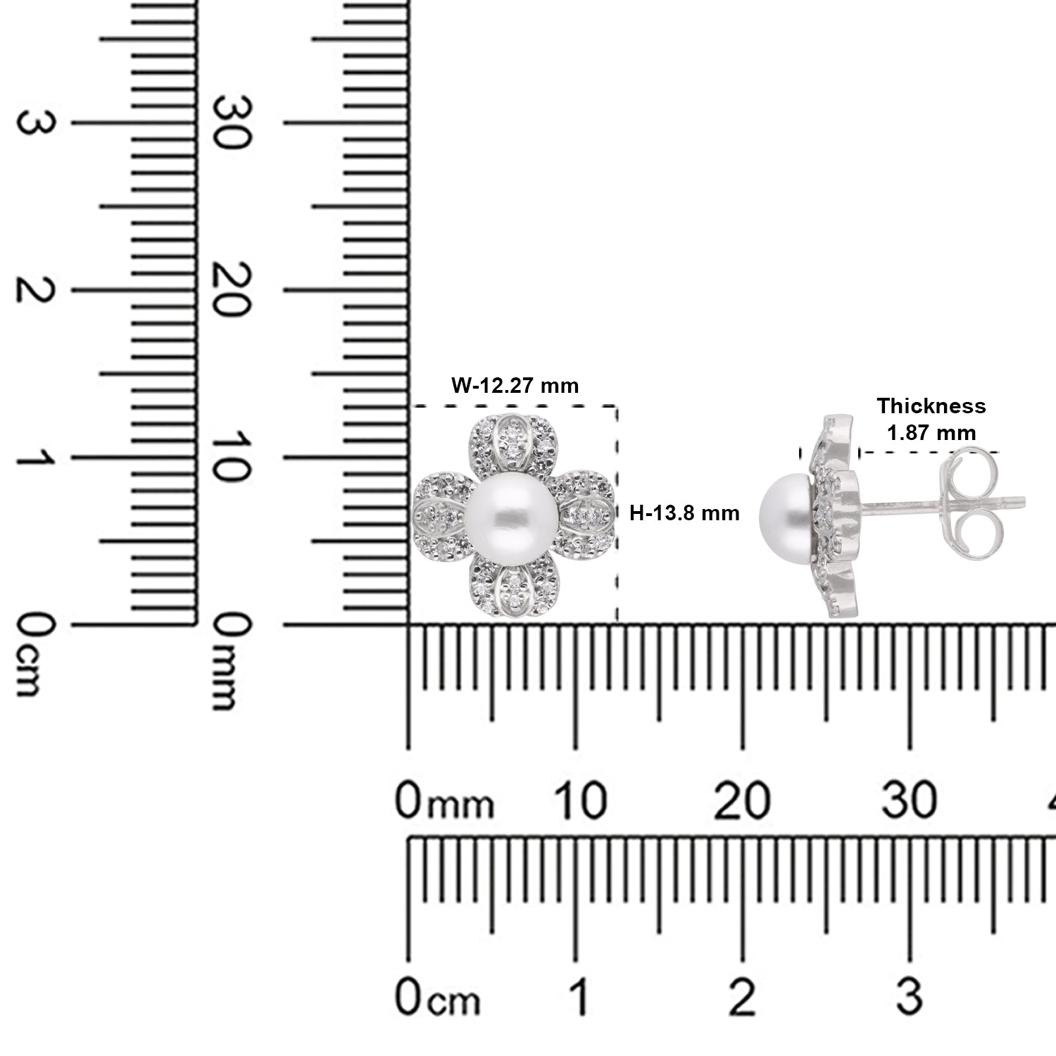 Floral Pearl & Cubic Zirconia Stud Earrings in Sterling Silver | SKU: 0005750511, 0022628664, 0022628657