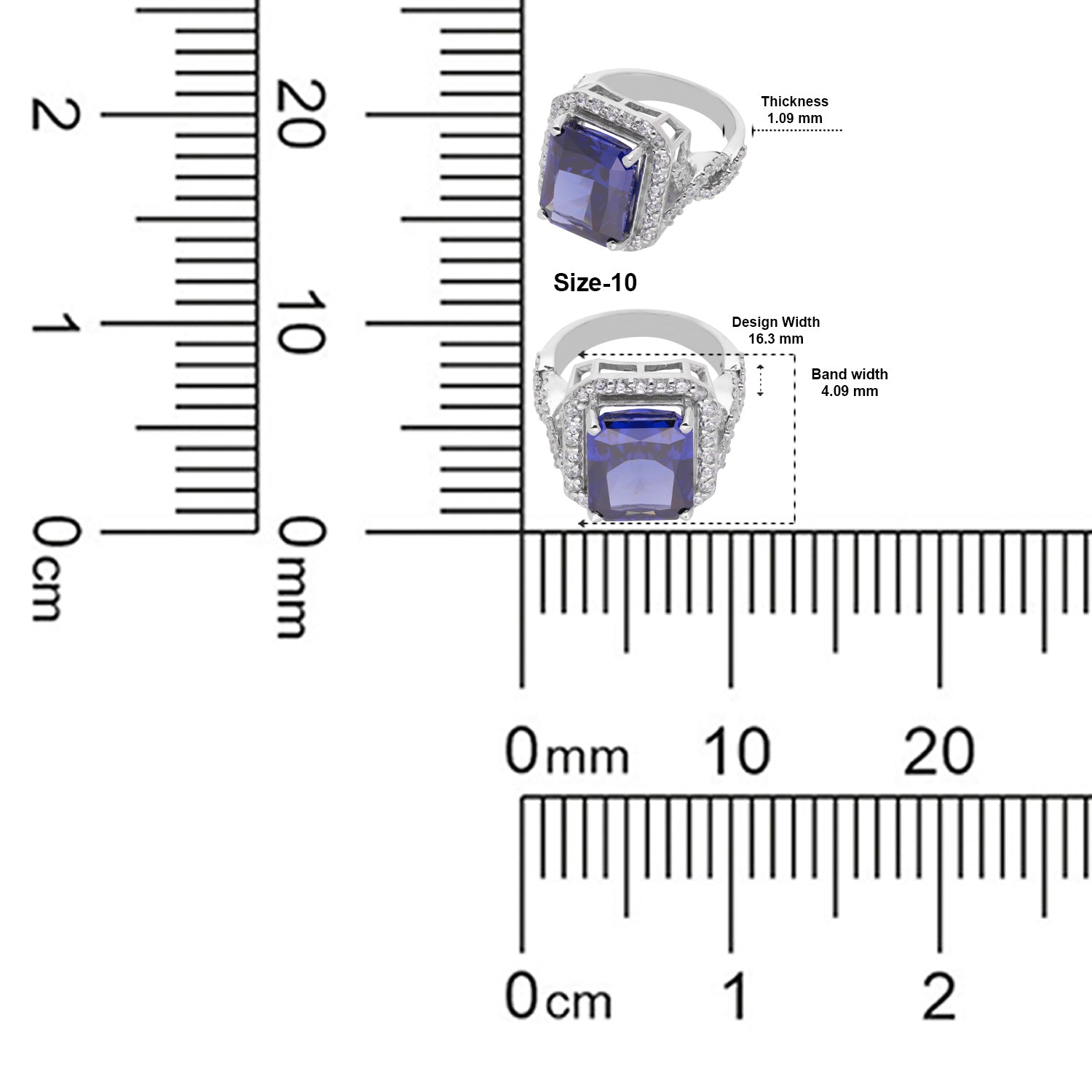 Sterling Silver Blue Cushion Cut Cubic Zirconia Halo Statement Ring | SKU: 0005750733, 0005758111, 0022629081