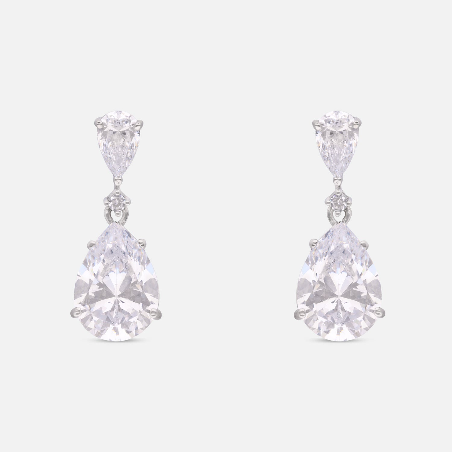 Sterling Silver Classic Teardrop Cubic Zirconia Drop Earrings | SKU: 0005757084