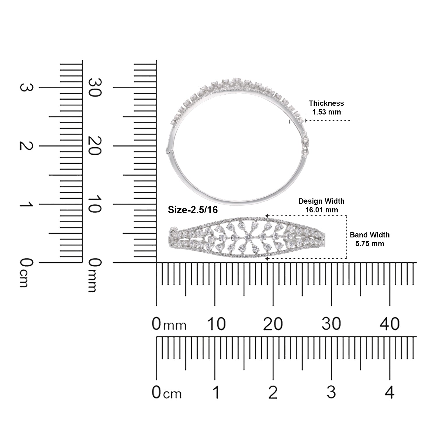 Sterling Silver Cubic Zirconia Floral Filigree Bangle | SKU: 0005757091